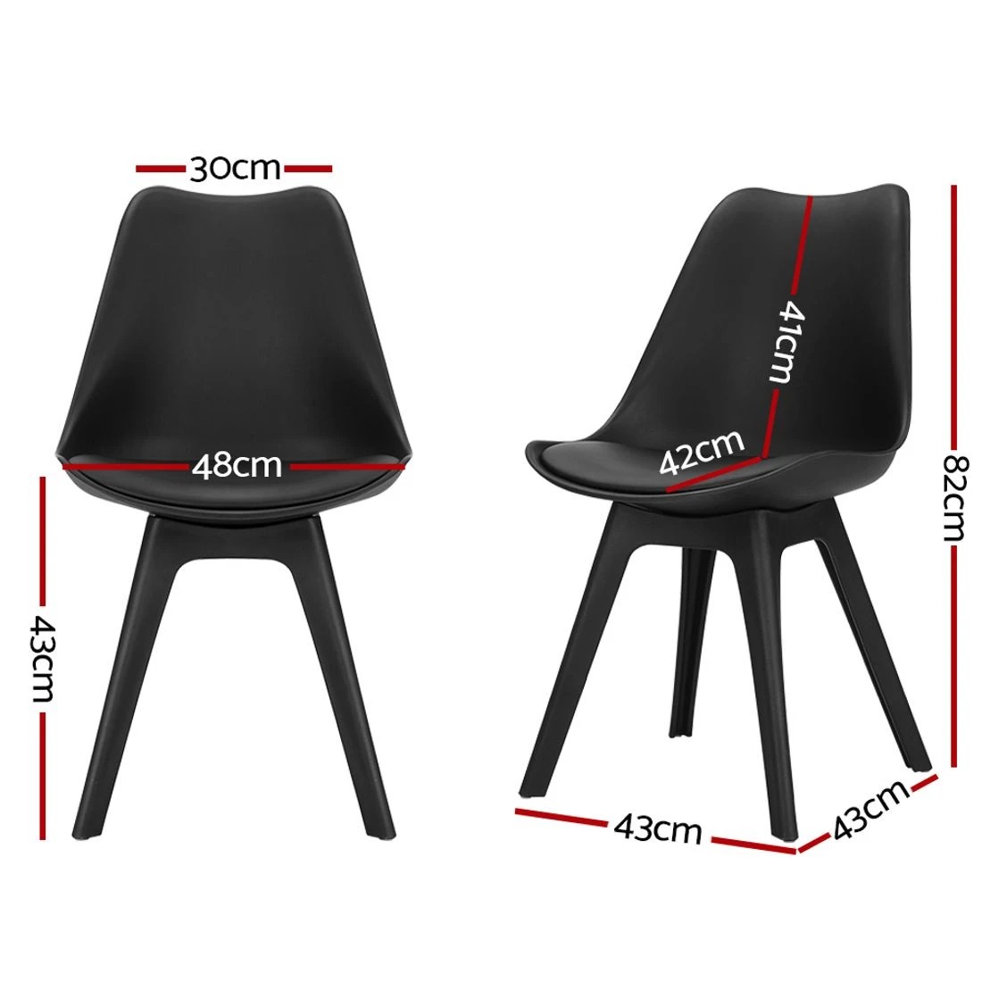 2 Artiss Dining Chairs Set of 4 Leather Plastic DSW Replica - Black, 2 of 8