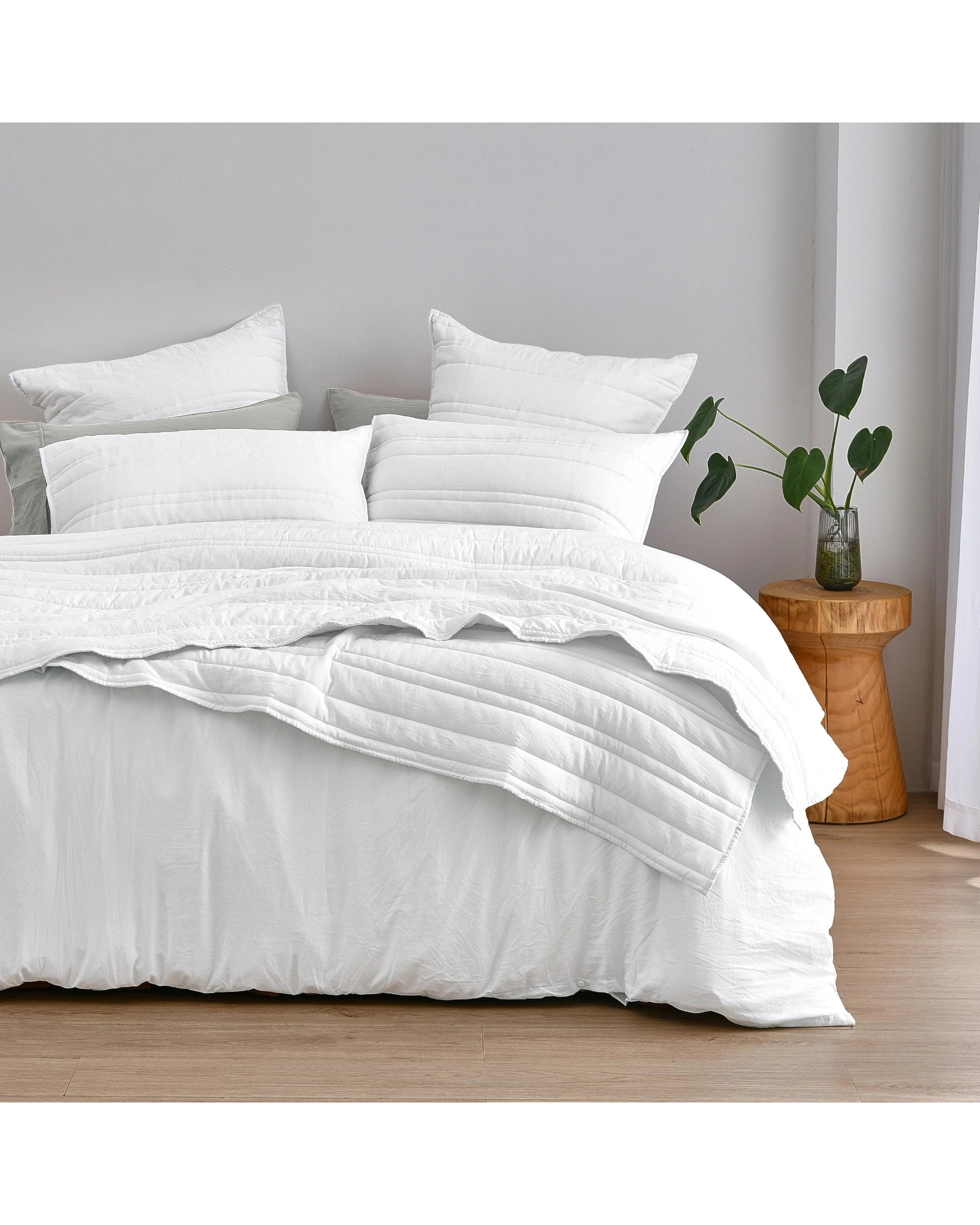 6 Dreamaker Superfine Washed Microfibre Stripe Quilted Coverlet Set - Queen/King - White, 6 of 7