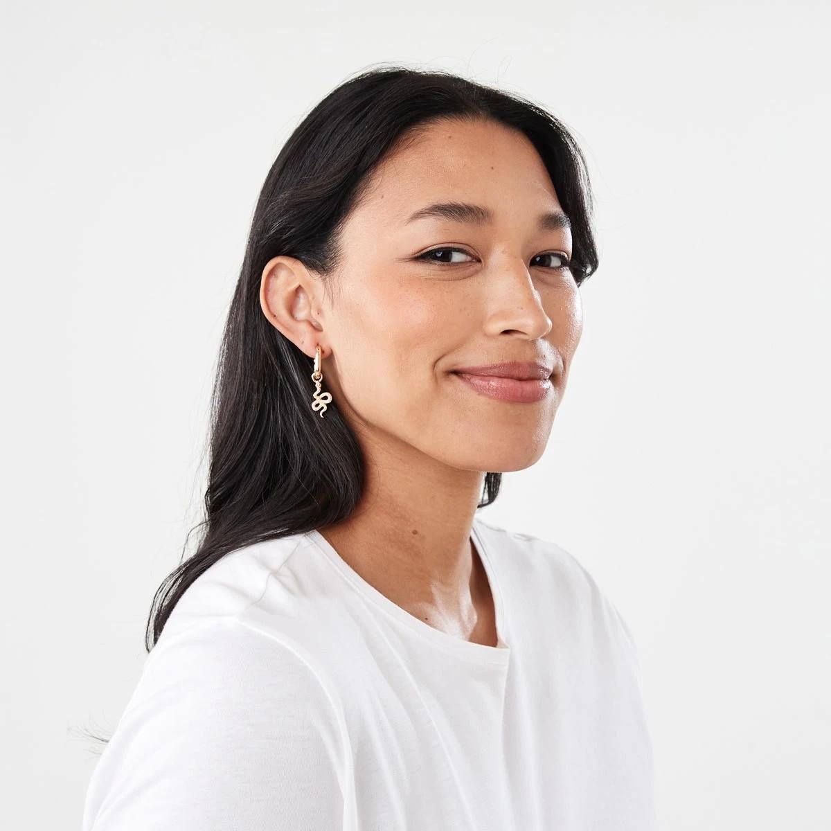 4 6 Pack Snake Stud and Hoop Earrings - Gold Tone Gold, 4 of 5