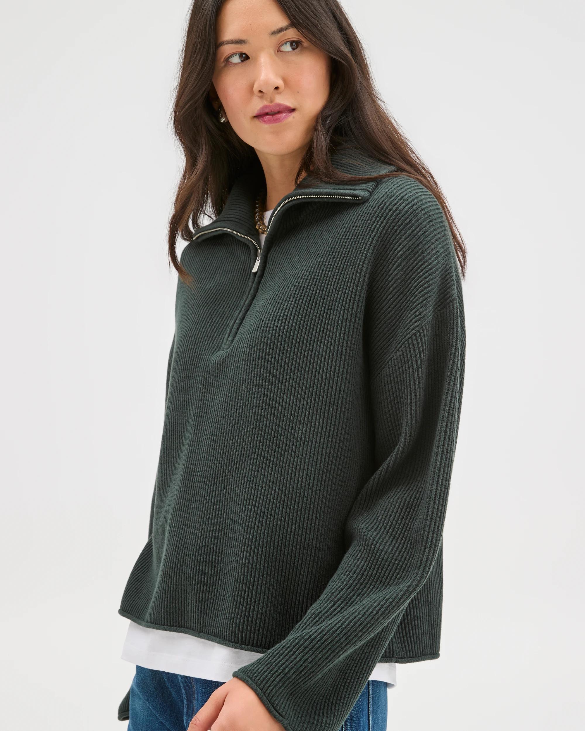4 Target Woman Australian Cotton Blend Zip Collar Jumper MIDNIGHT JADE, 4 of 7
