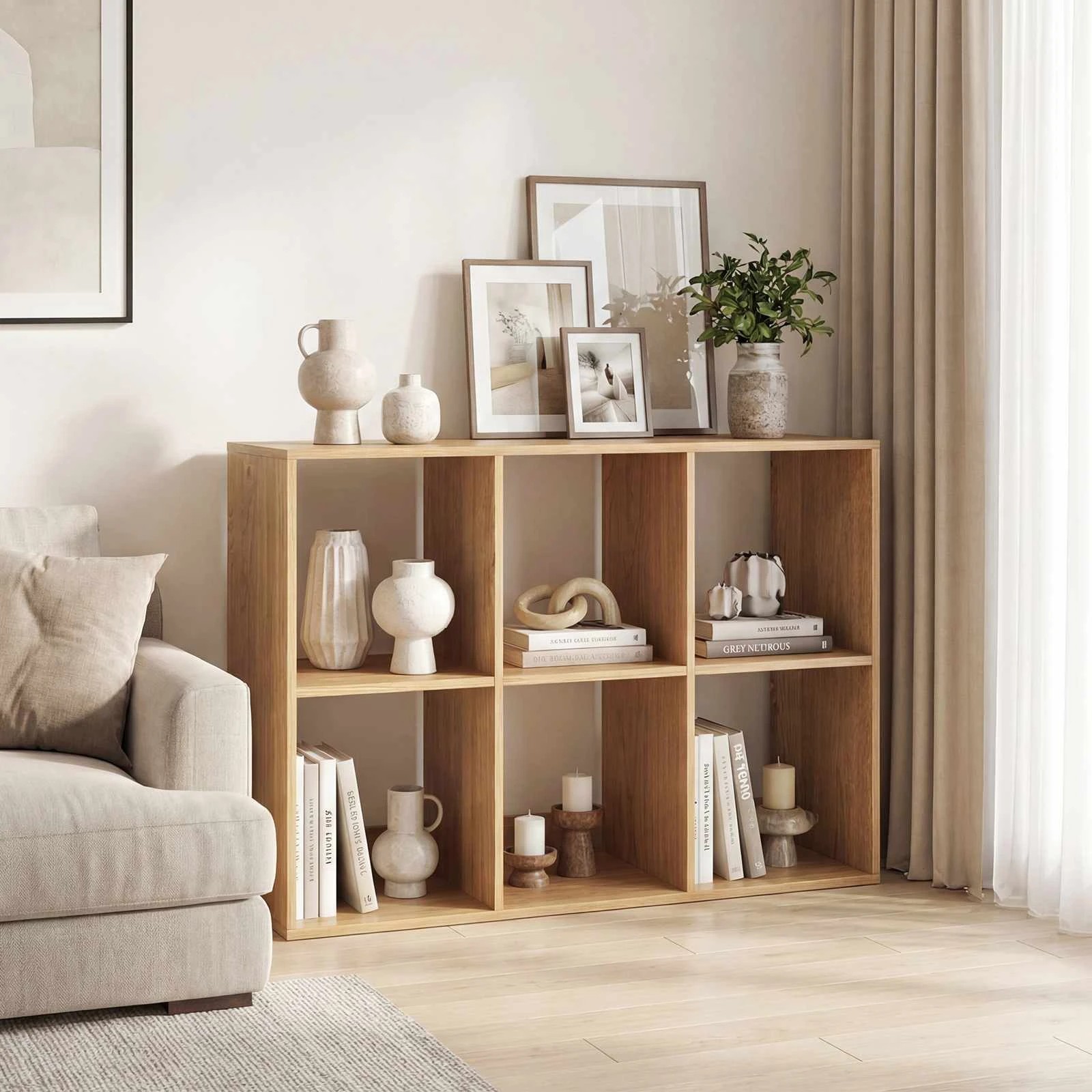 2 Costway 6-Tier Storage Bookshelf Open Display Shelf Book Cabinet Cubes Organiser - Natural, 2 of 5