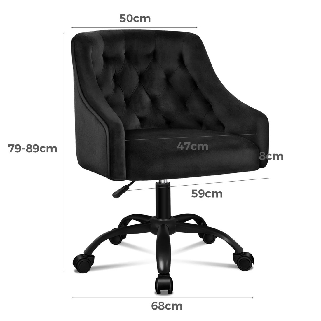 8 Alfordson Velvet Office Chair Computer Swivel Armchair Work Adult Kids - Black, 8 of 10