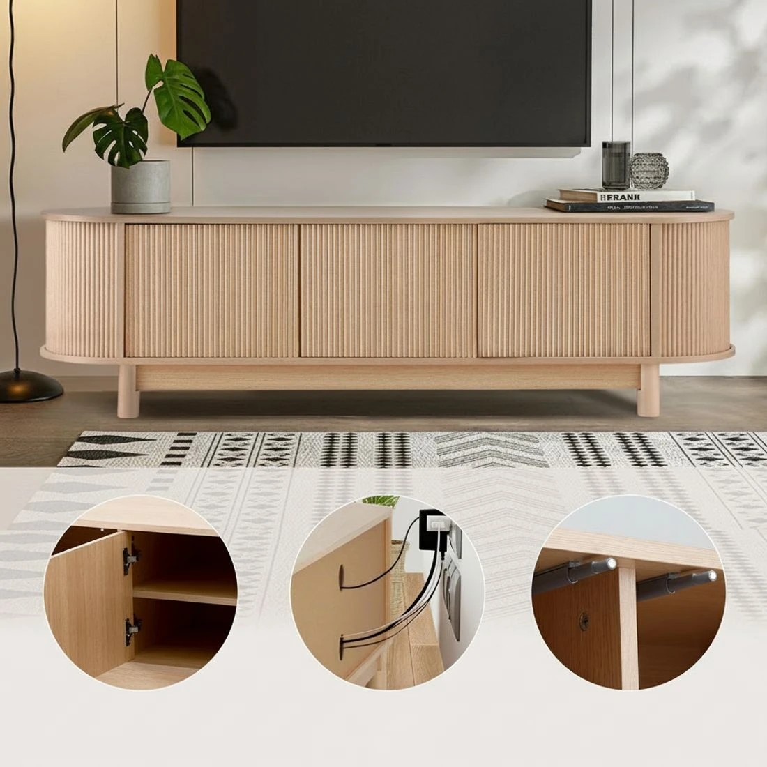 7 Artiss TV Unit Entertainment Unit Storage Cabinet 160cm Pine - Natural, 7 of 9