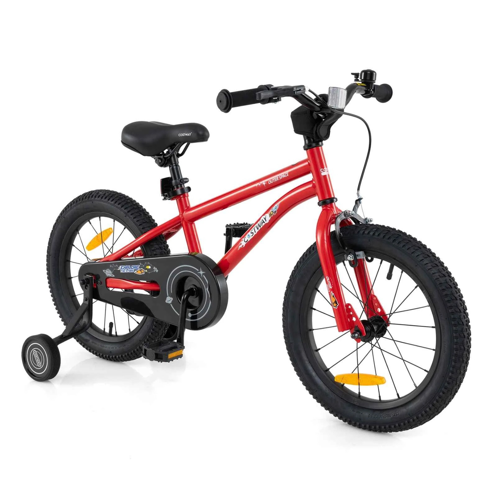 1 Costway 40cm Kids Bike Dual-Brake System Bicycle w/Adjustable Height & Training Wheels - Red, 1 of 1