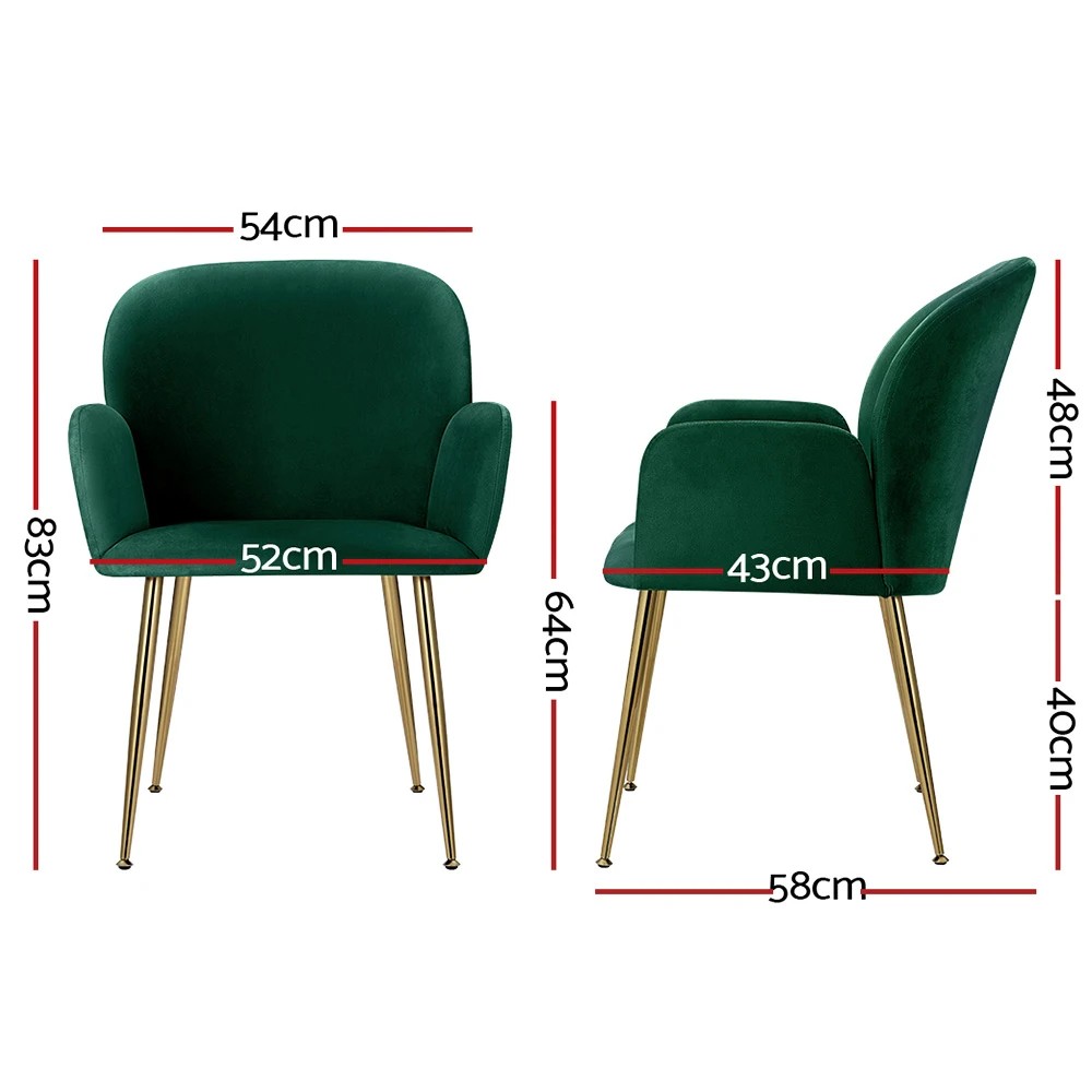 2 Artiss Dining Chairs Set of 2 Velvet Armchair - Green, 2 of 5