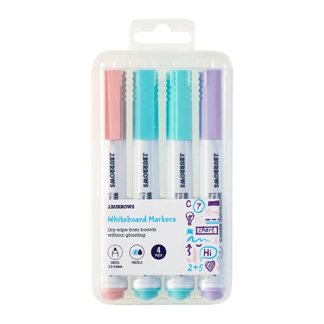 1 J.Burrows Whiteboard Markers Chisel Pastels 4 Pack, 1 of 3