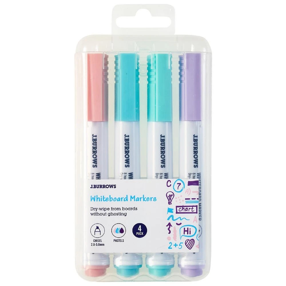 1 J.Burrows Whiteboard Markers Chisel Pastels 4 Pack, 1 of 3