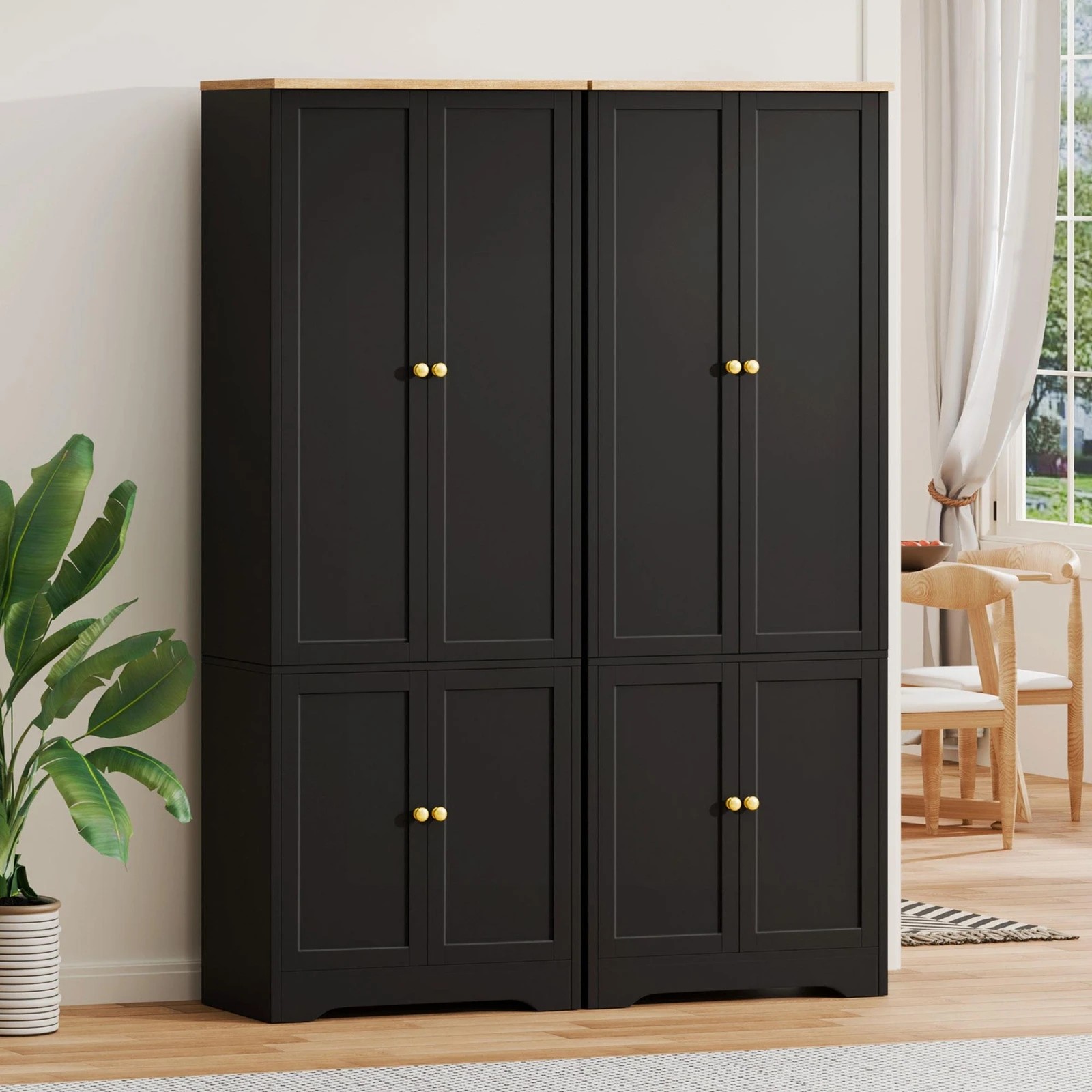 2 Alfordson 2x Buffet Sideboard Storage Cabinet Cupboard Kitchen Hallway Wardrobe - Black, 2 of 9