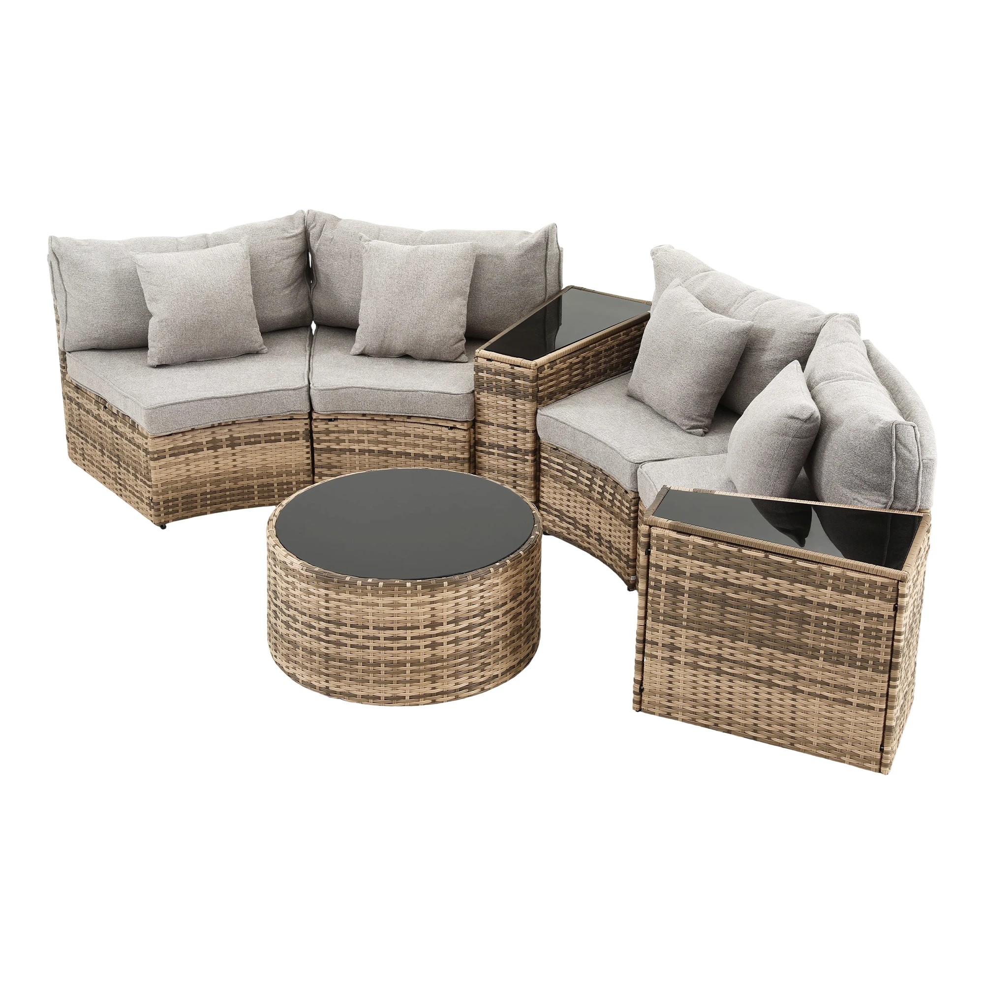 4 Gardeon 4 Seater Outdoor Sofa Set with Cushions 7PCS Table Chair Rattan Patio Furniture Coffee Table Side Tables - Brown, 4 of 7