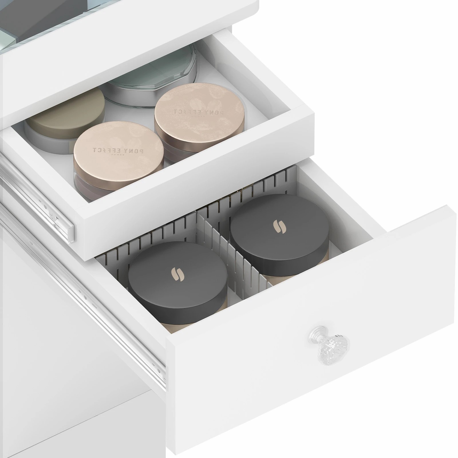 4 Advwin Vanity Desk Manicure Table With Dust Collector Glass Top Acetone Resistant Drawers Shelves
 - White, 4 of 10