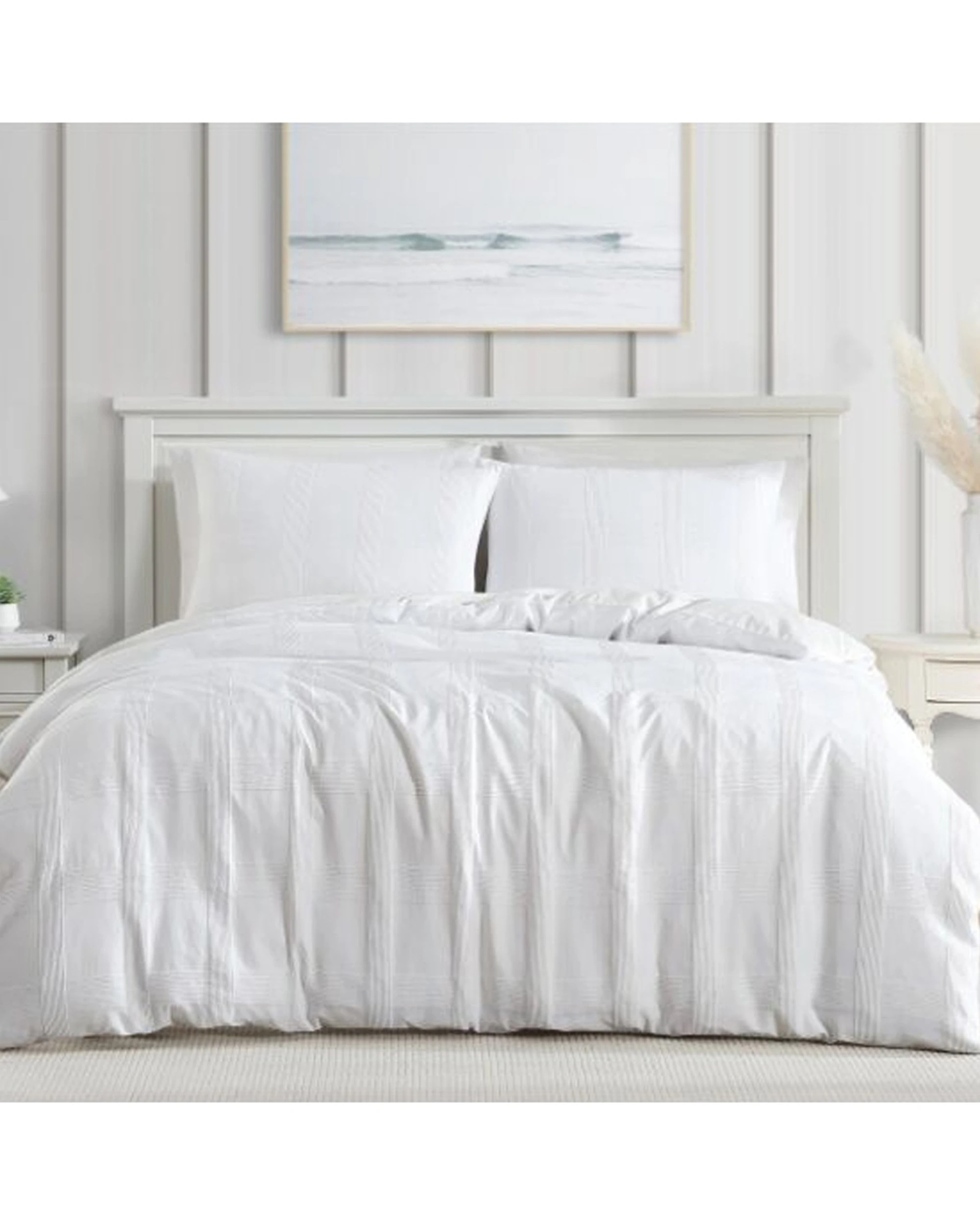 1 Ardor Shiloh Sutle Check Textured Quilt Duvet Cover Set Single - White, 1 of 1