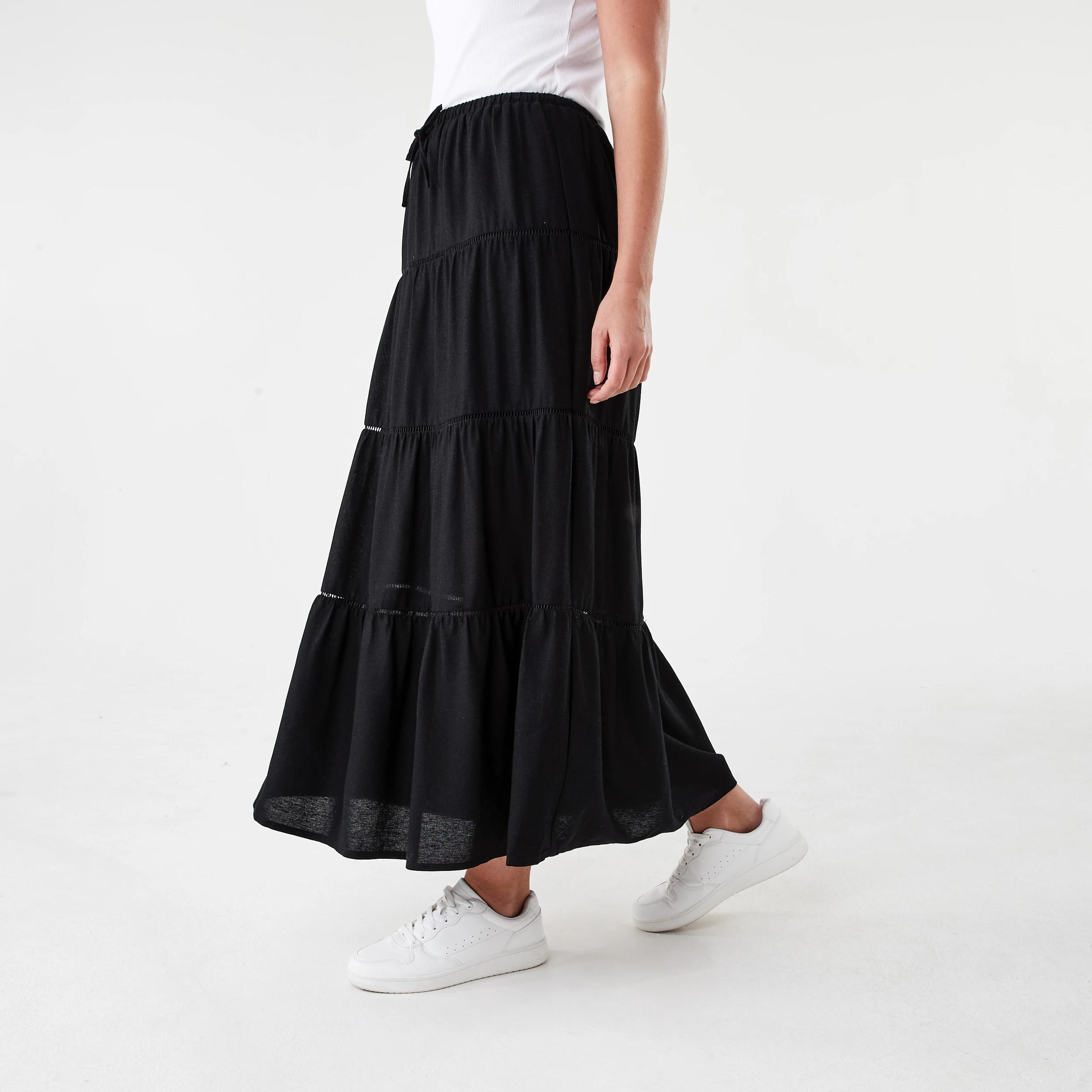 2 Tiered Trim Maxi Skirt Black, 2 of 5