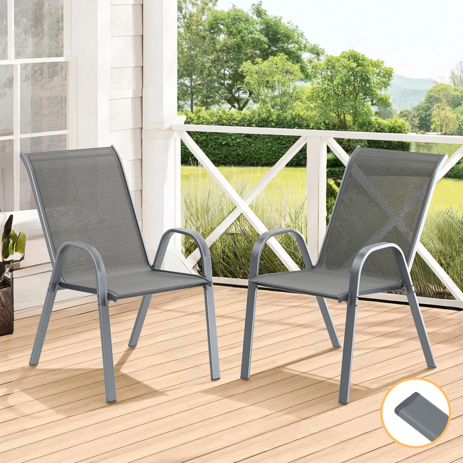 10 Alfordson 2x Outdoor Lounge Chairs Patio Dining Furniture Garden Stackable - Grey, 10 of 10