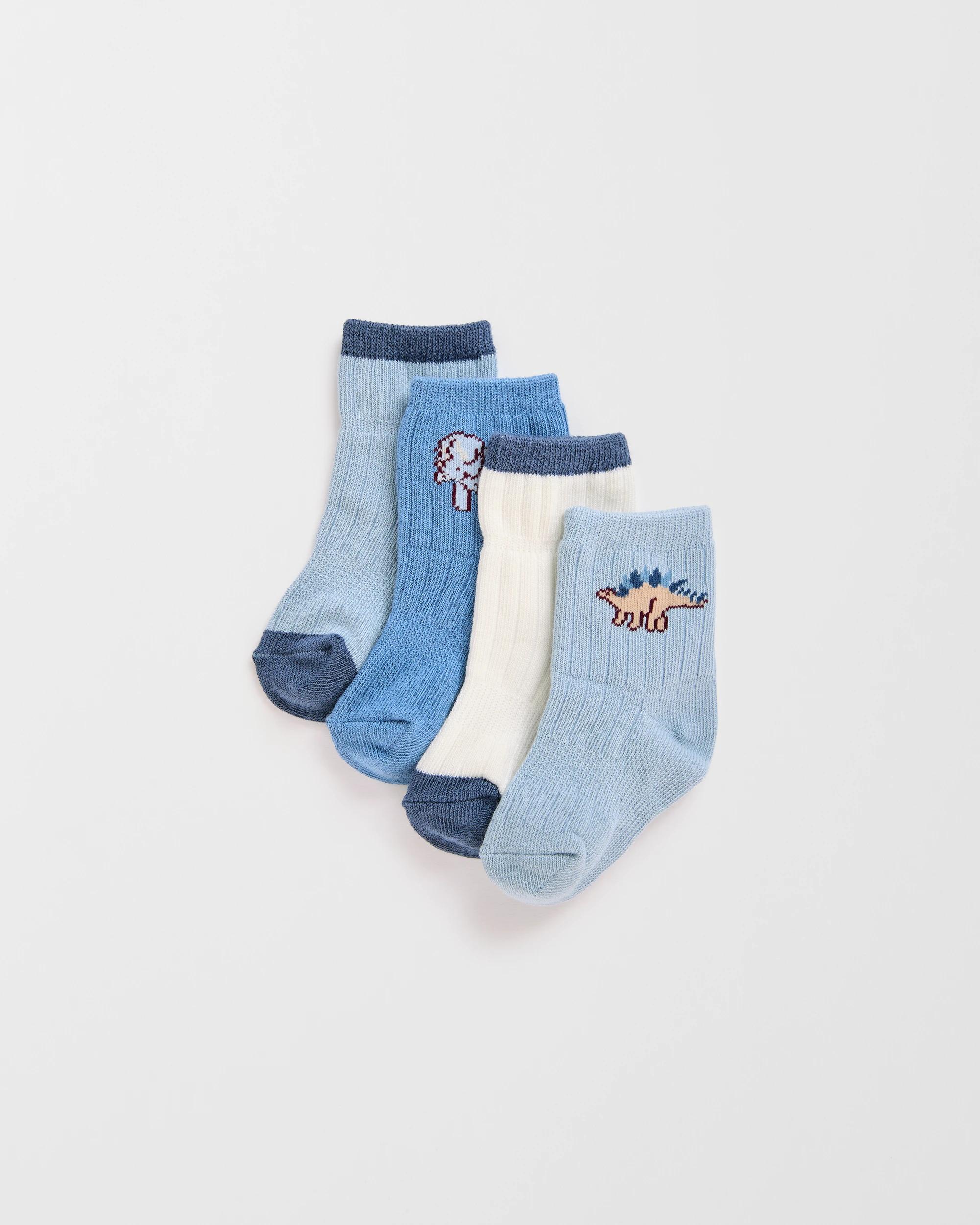 1 Target Baby Baby Australian Cotton Blend 4 Pack Rib Crew Socks BLUE DINO, 1 of 3