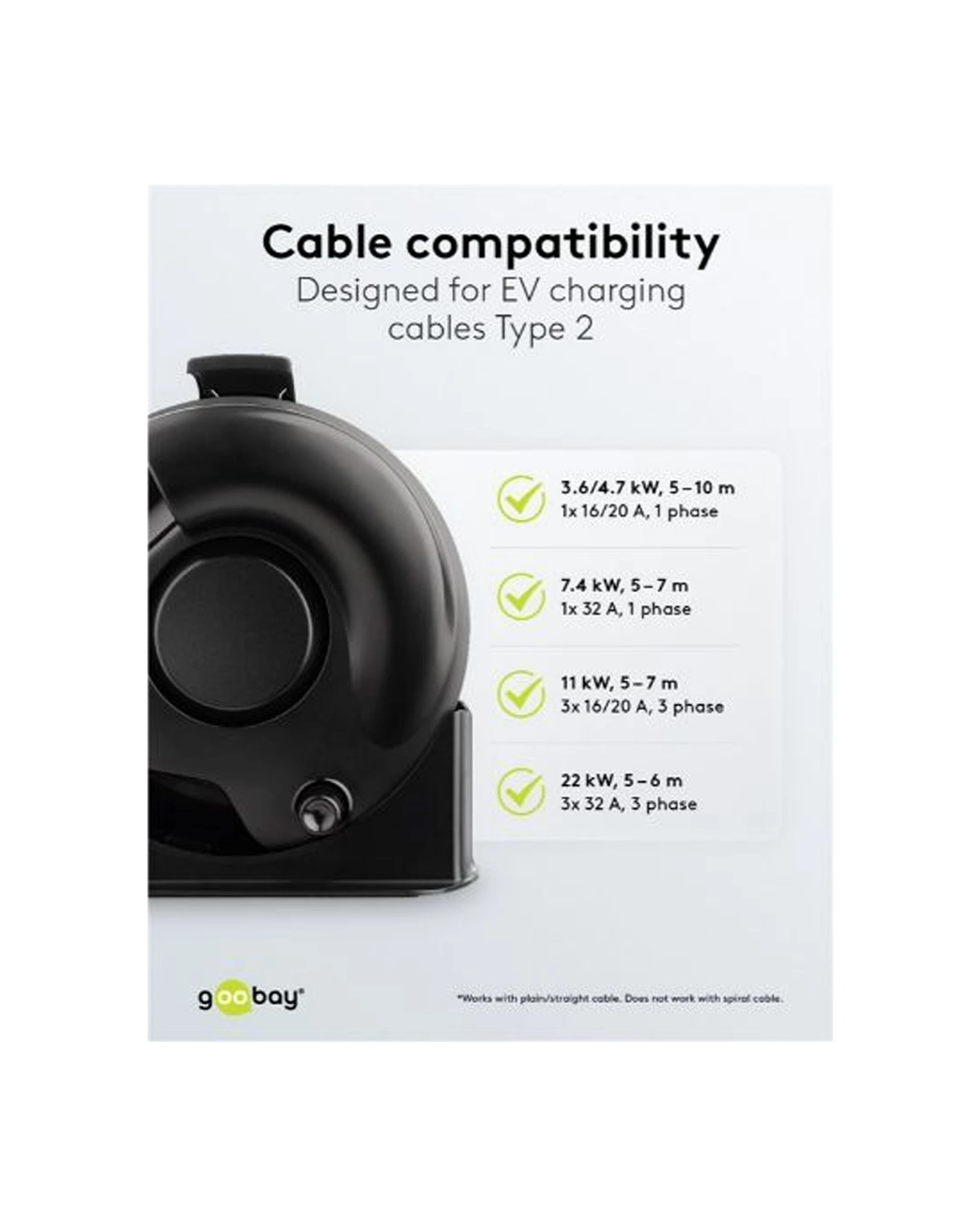 3 Goobay Reel Holder Storage For EV Charging Cable Type 2 Vacuum Insulated - Black, 3 of 3