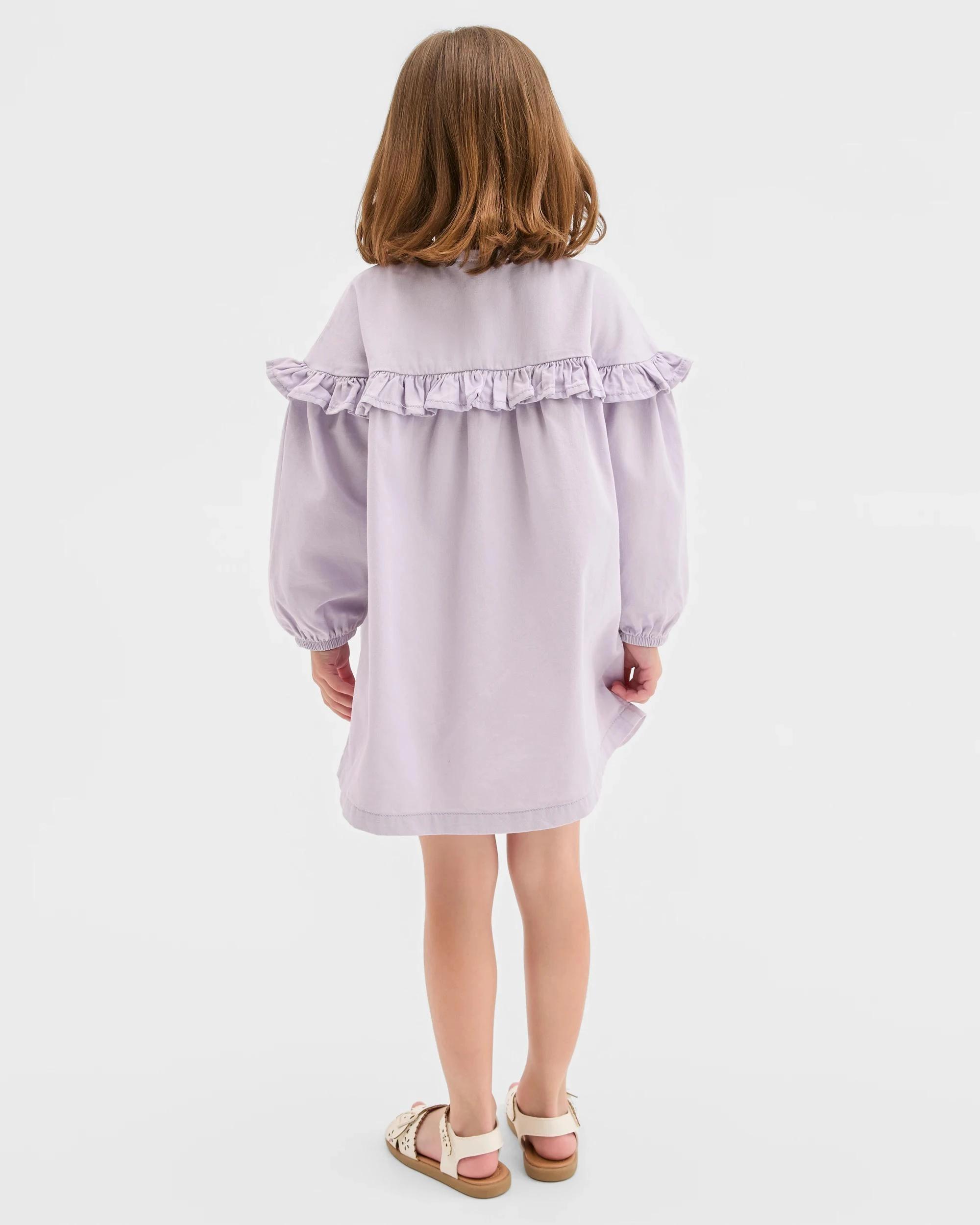 5 Target Kids Denim Long Sleeve Ruffle Dress PURPLE DENIM SOLID, 5 of 5