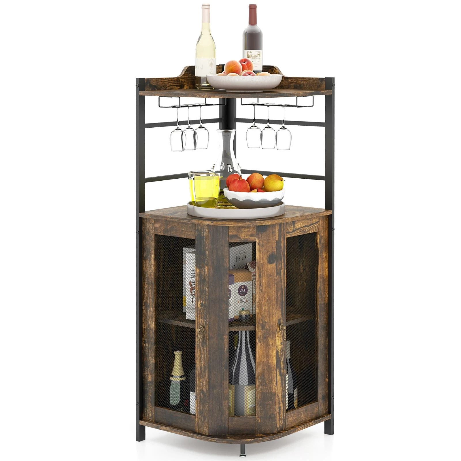 5 Costway Corner Buffet Bar Cabinet Brown, 5 of 5