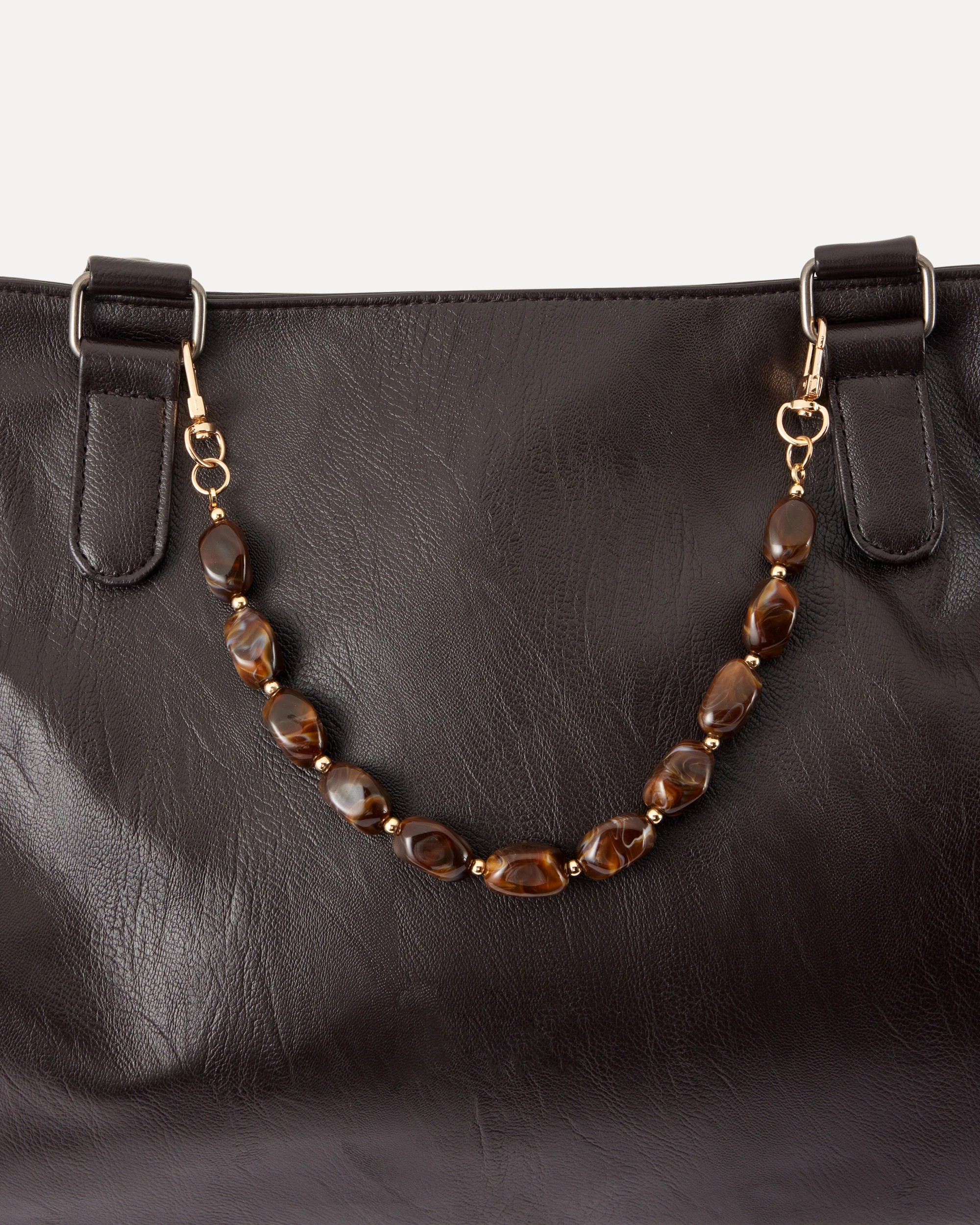 3 Bead Chain Charm Keyring - Brown and Gold Tone, 3 of 4