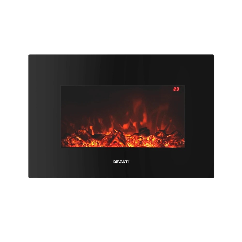 1 Devanti Electric Fireplace Fire Heater 2000W - Black, 1 of 6