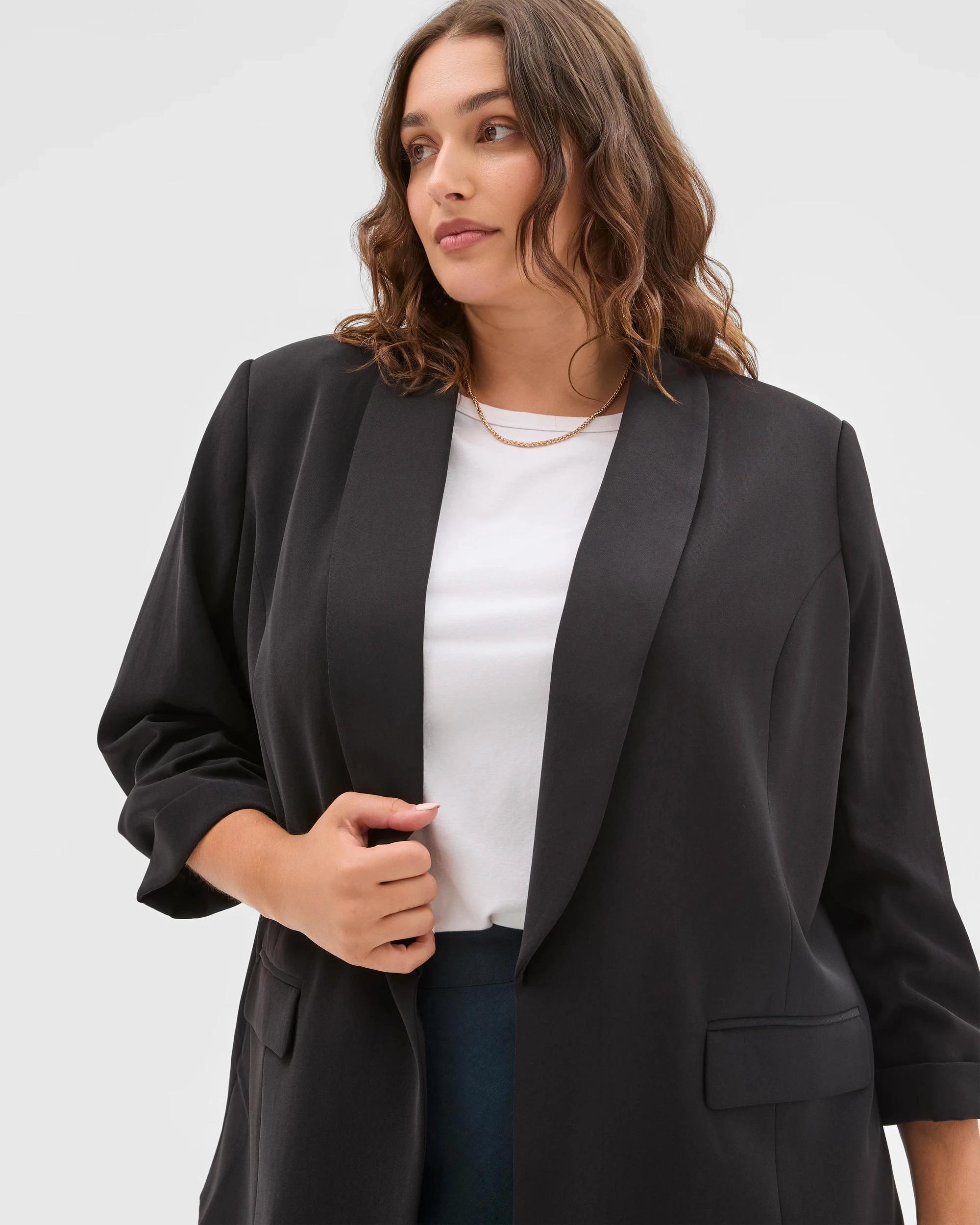 6 Target Curve Plus Size Ruched Sleeve Blazer BLACK, 6 of 6