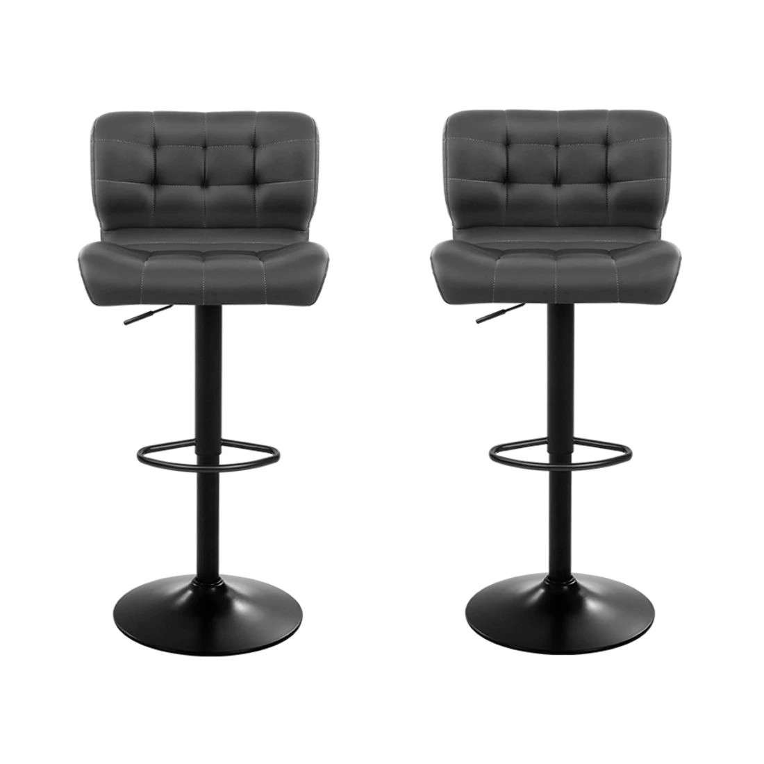 4 Artiss 2x Bar Stools Gas Lift Leather Padded - Grey, 4 of 5