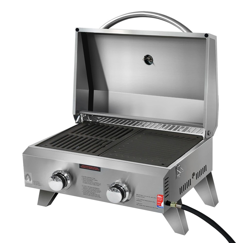 1 Grillz Portable Gas BBQ Grill 2 Burners with 2 Plates - Silver, 1 of 8