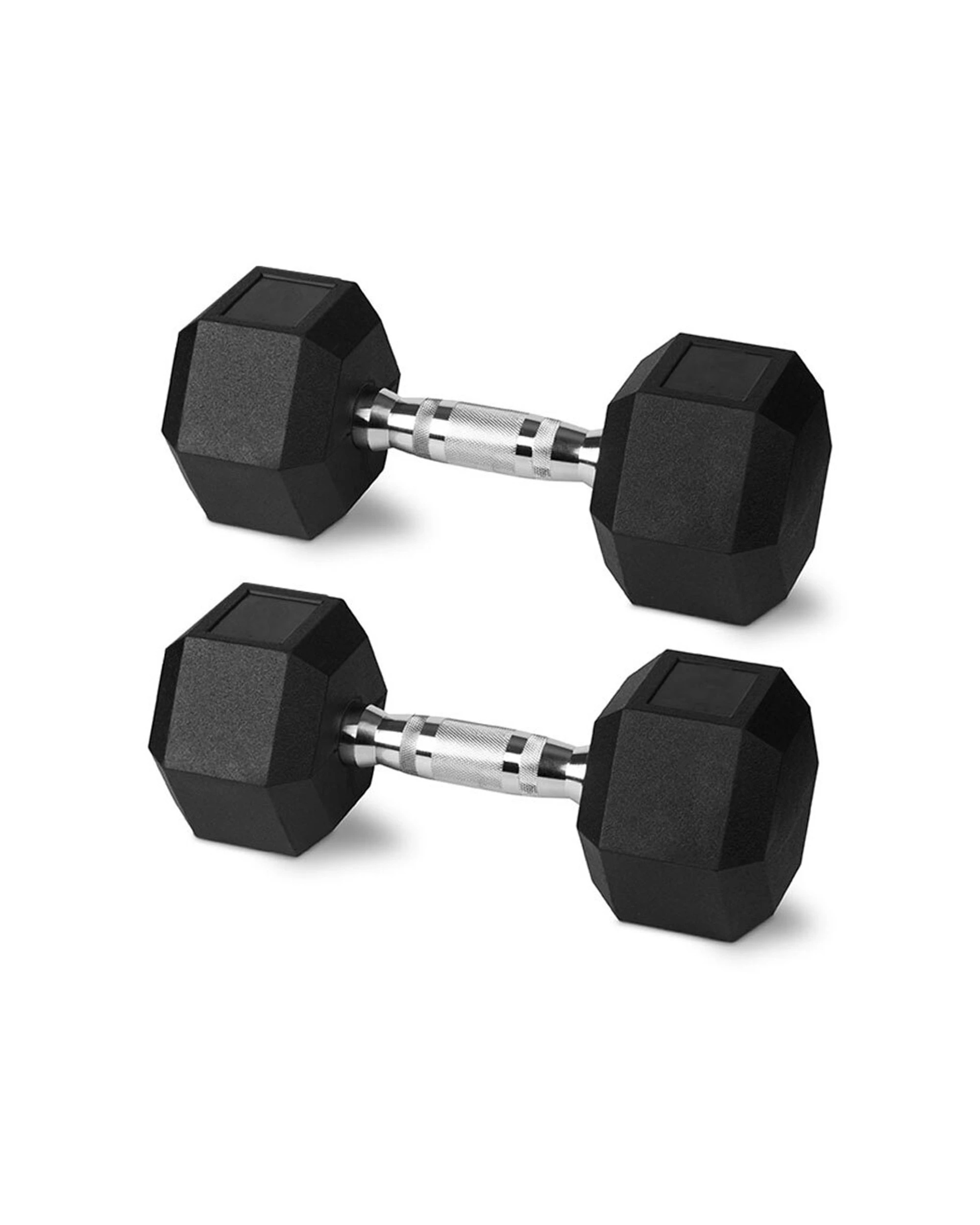 1 BodyWorx 2PK Rubber Hex Dumbbell 2kg Chromed Grip Home Gym Workout Set - Hex Design, 1 of 2