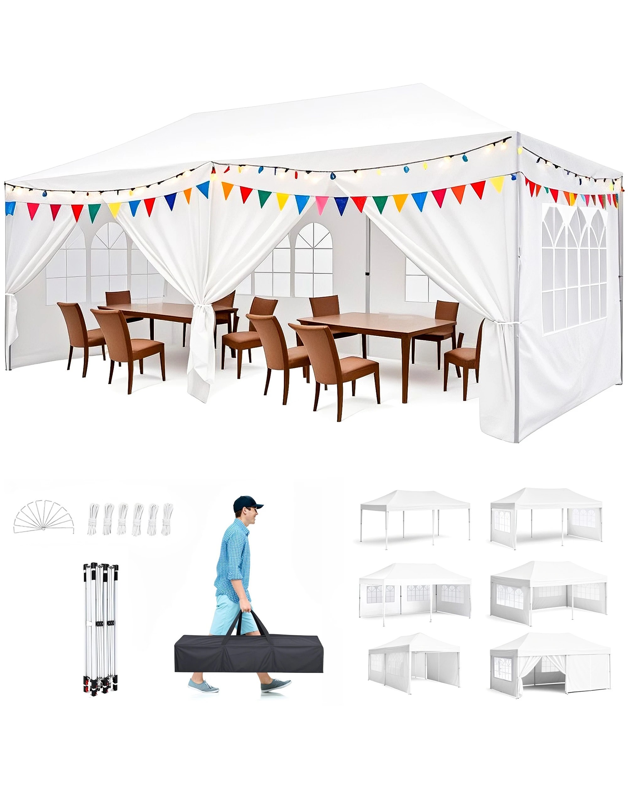 1 Advwin 3×6m Pop Up Canopy Tent with 6 Sidewalls - White, 1 of 7