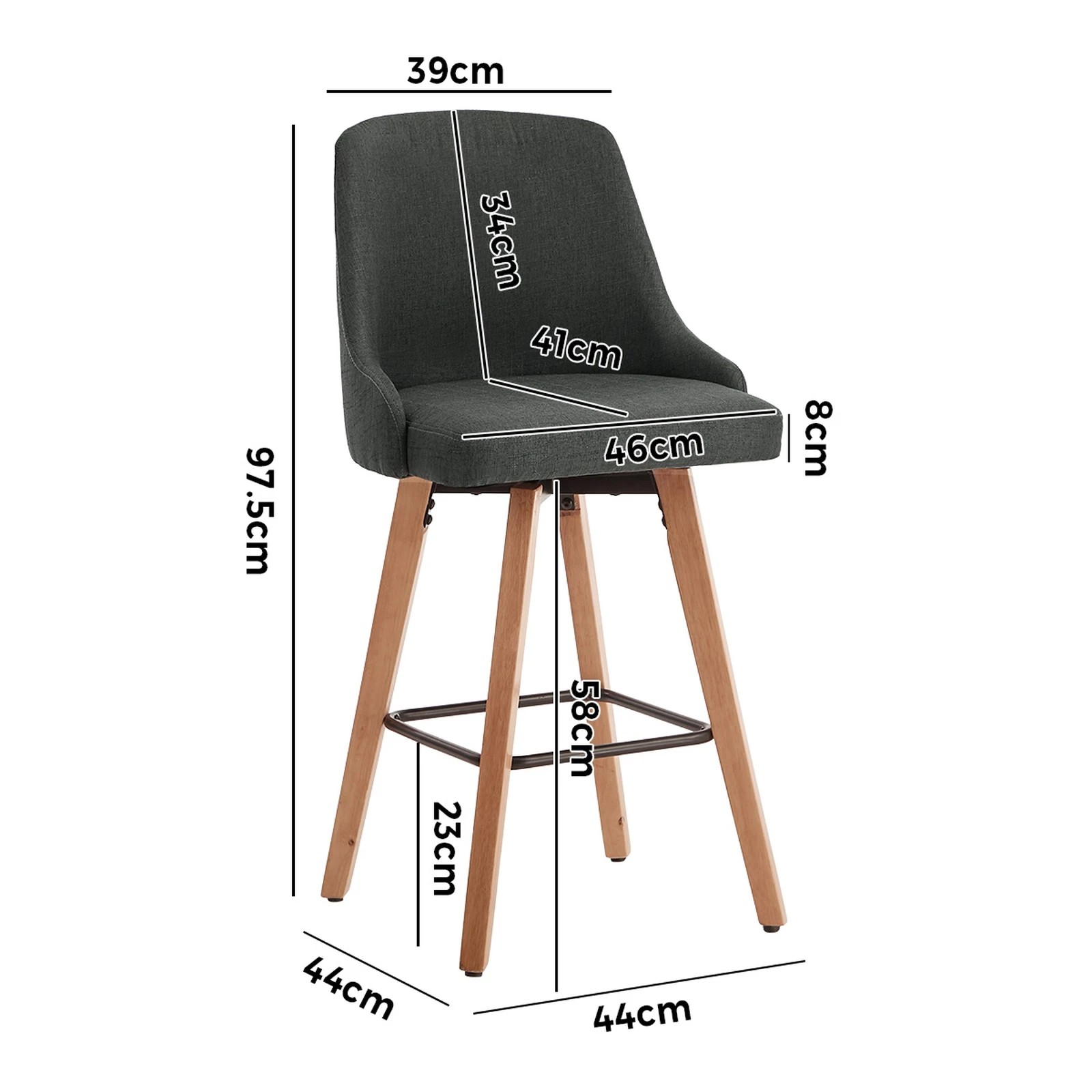 2 Oikiture 4x Bar Stools Swivel Wooden - Grey, 2 of 8