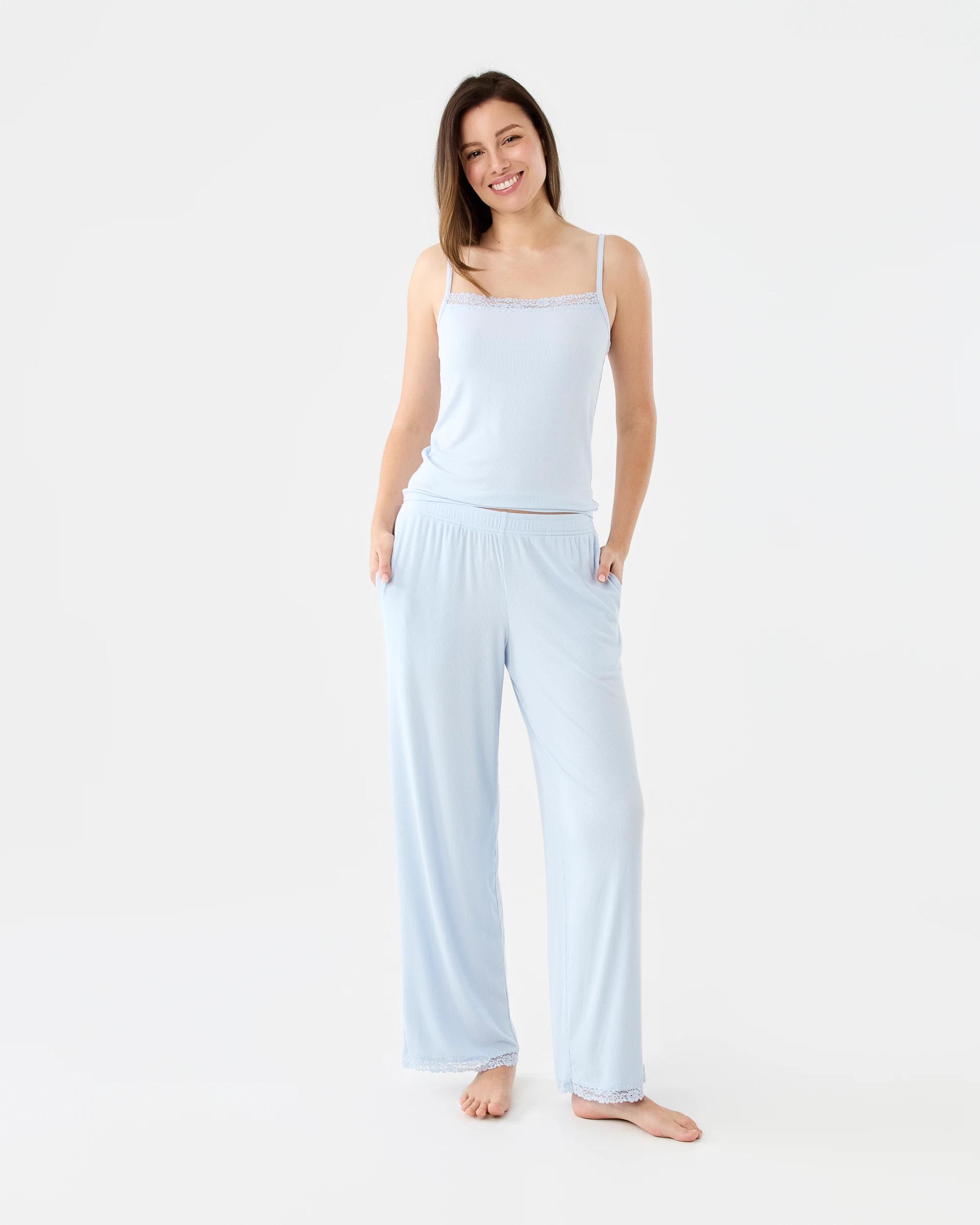 6 Viscose Rib Lace Trim Pants Halo Blue, 6 of 6