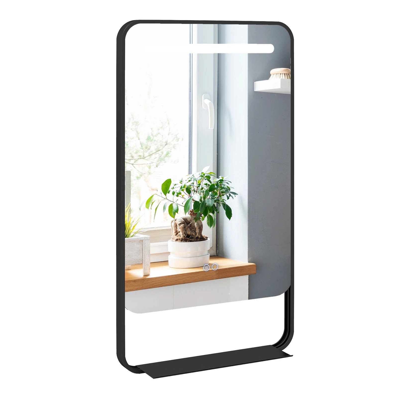 1 Costway 88.5x50cm LED Bathroom Mirror Vanity Mirror Aluminum Frame w/3 Color Light, 1 of 3