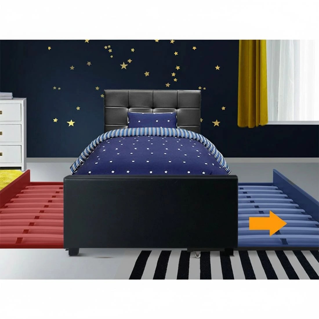 5 Artiss Bed Frame King Single Size Trundle Daybed - Black, 5 of 6