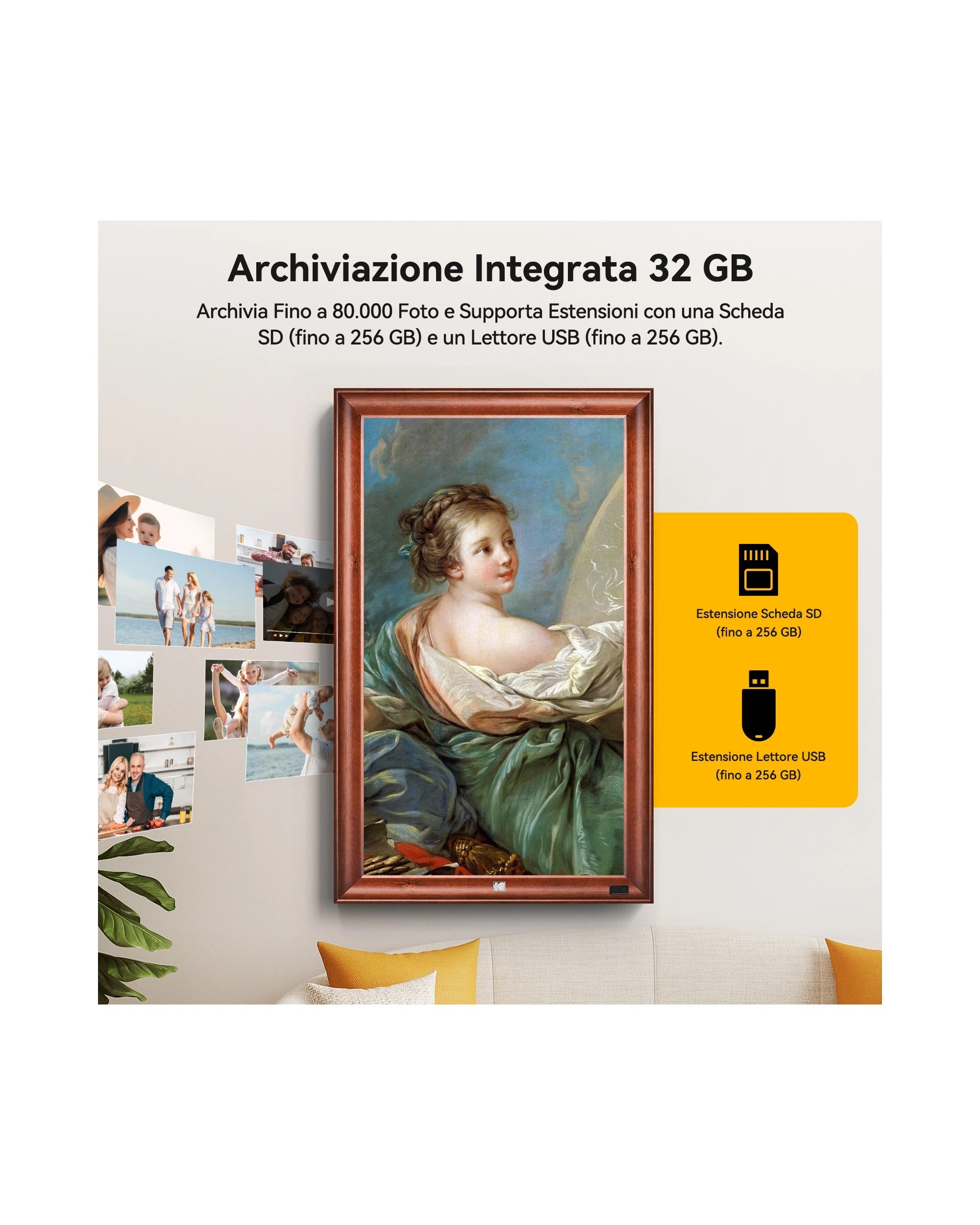2 Kodak 32 Inch Wi-Fi Digital Wall Photo Frame Wooden Edge 32GB, 2 of 5