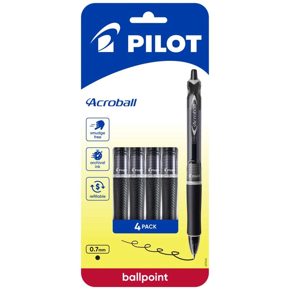 1 PILOT Acroball Hybrid Ballpoint Pen 0.7mm Black 4Pk, 1 of 5