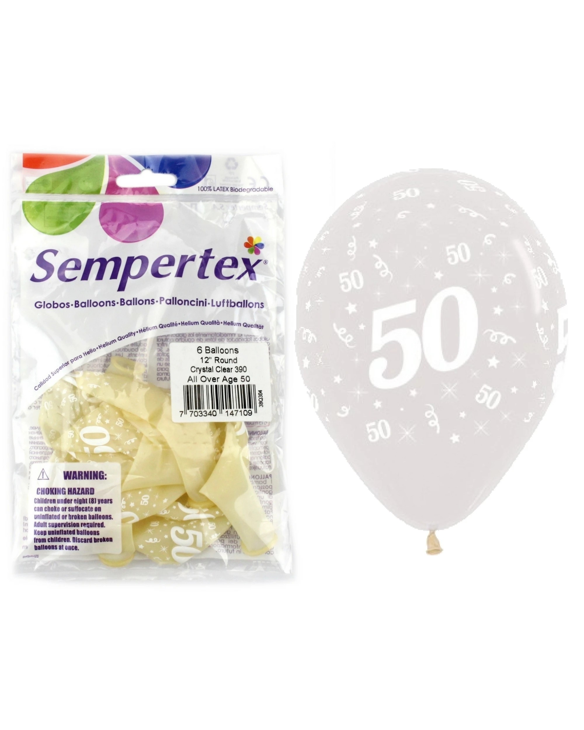 2 Sempertex 50th Jewel Crystal Clear Balloons Pack of 6 - Clear, 2 of 2