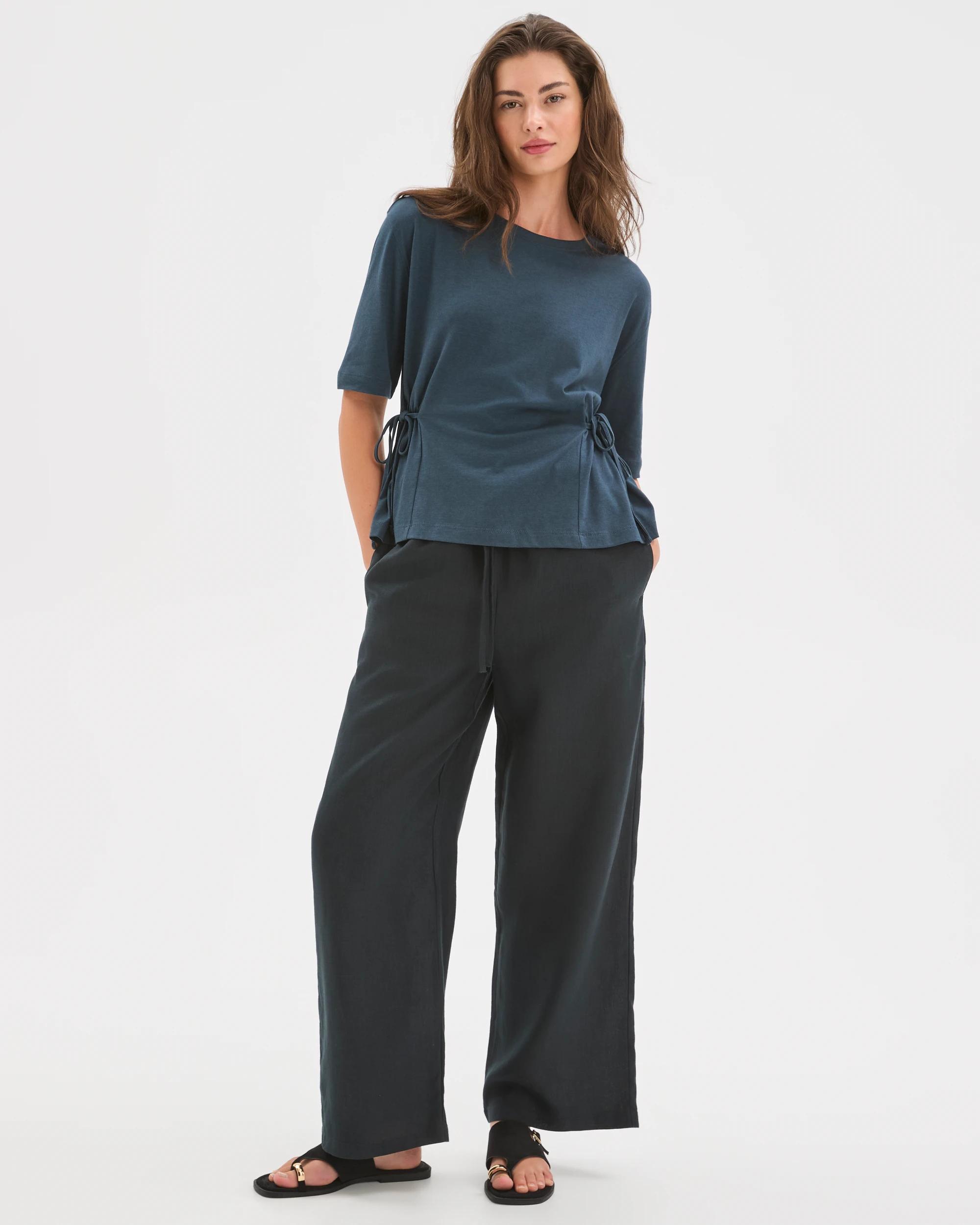 1 Target Petites European Linen Straight Leg Pants BLACK, 1 of 7