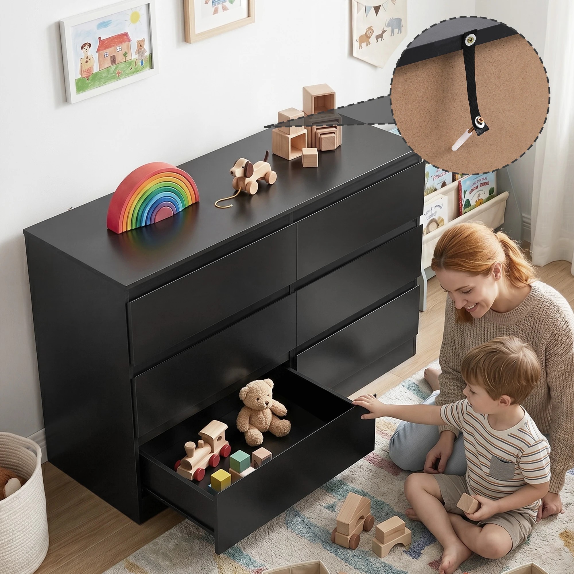 5 Artiss 6 Chest of Drawers Storage Cabinet - Black, 5 of 9