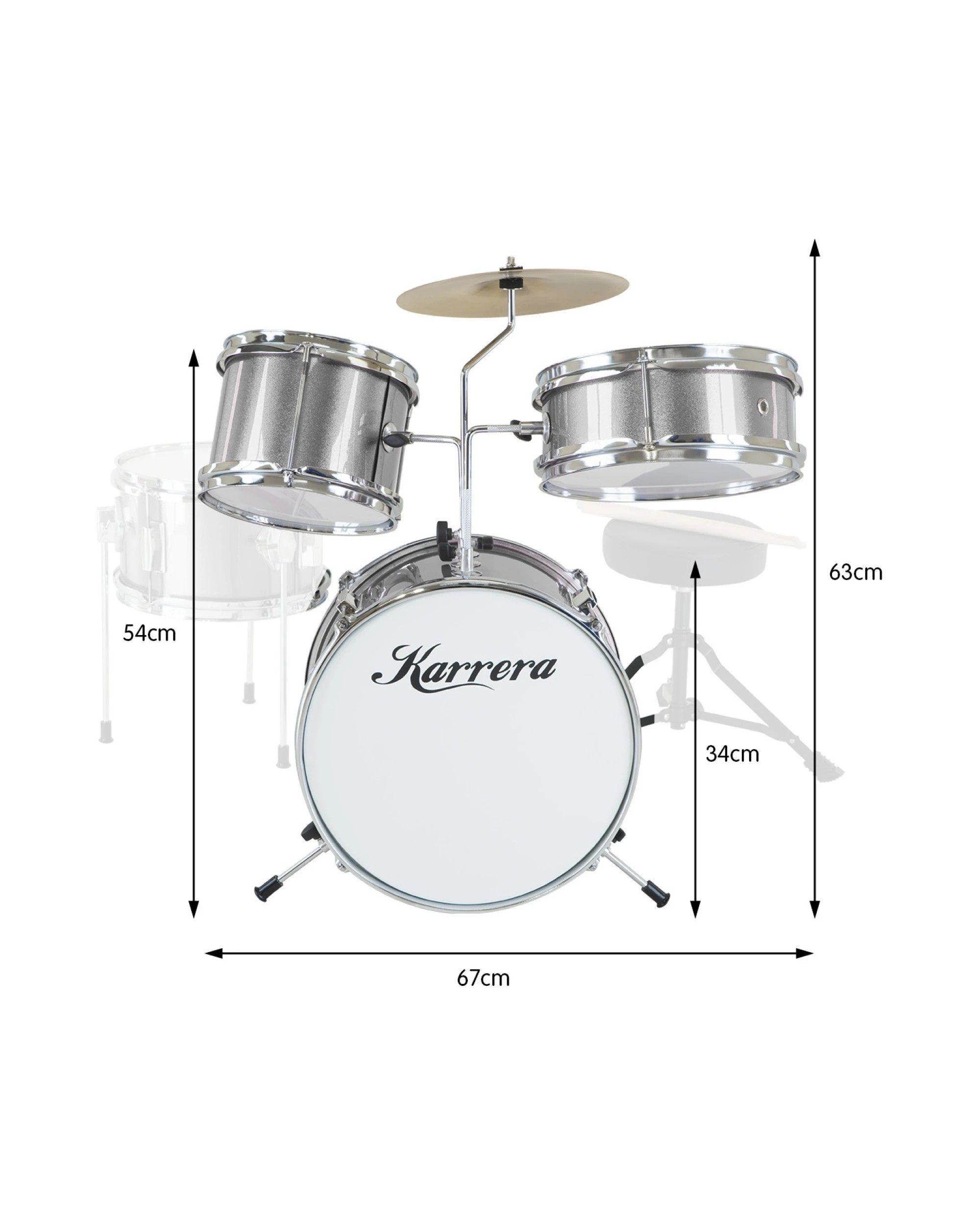 2 Karrera Kids 4pc Drum Set Kit in Silver - Silver, 2 of 6