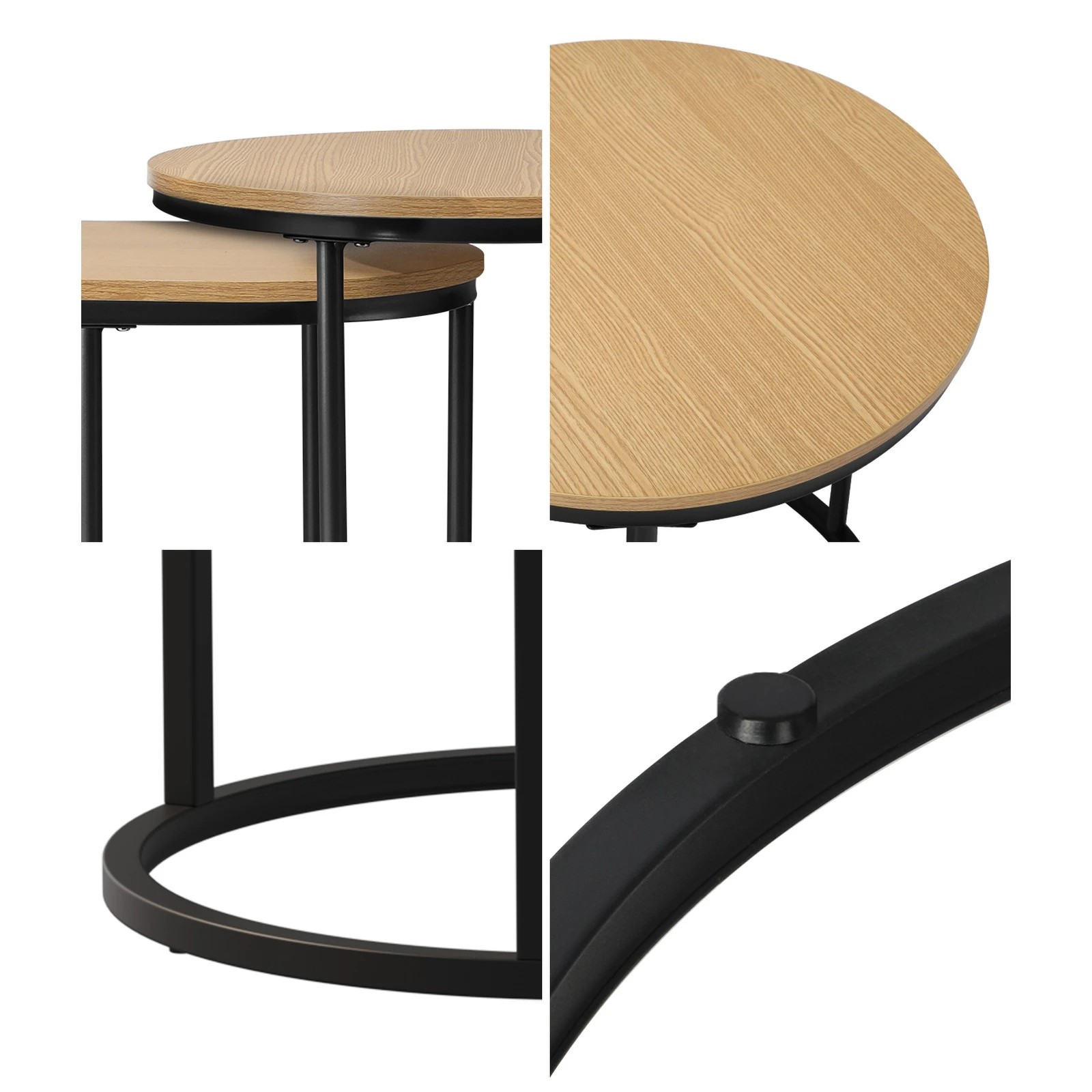 5 Oikiture Set of 2 Coffee Table Round Oval Nesting Side End Tables - Natural, 5 of 9