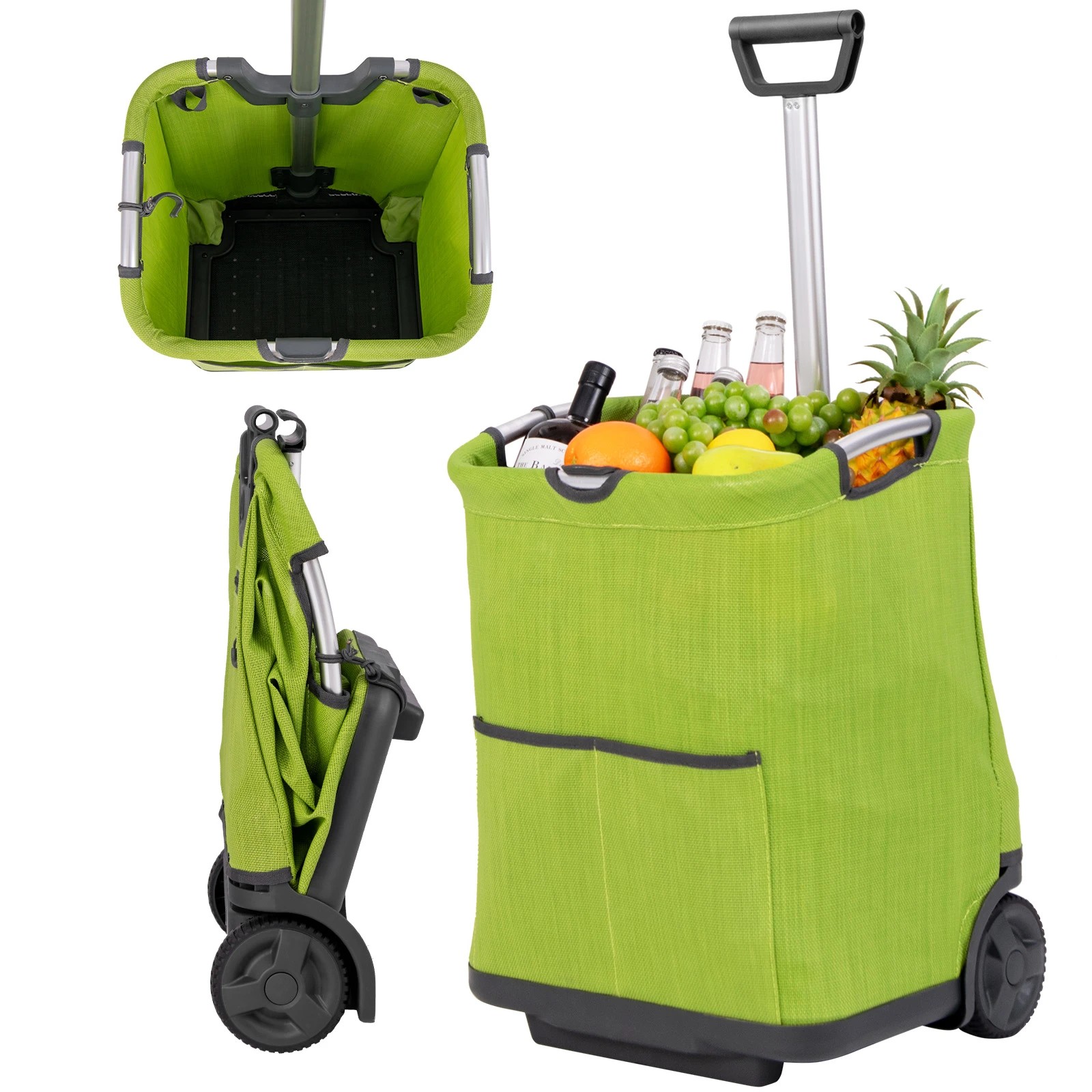 5 Costway 50L Folding Shopping Cart Portable Utility Cart w/3 Pockets - Green, 5 of 5