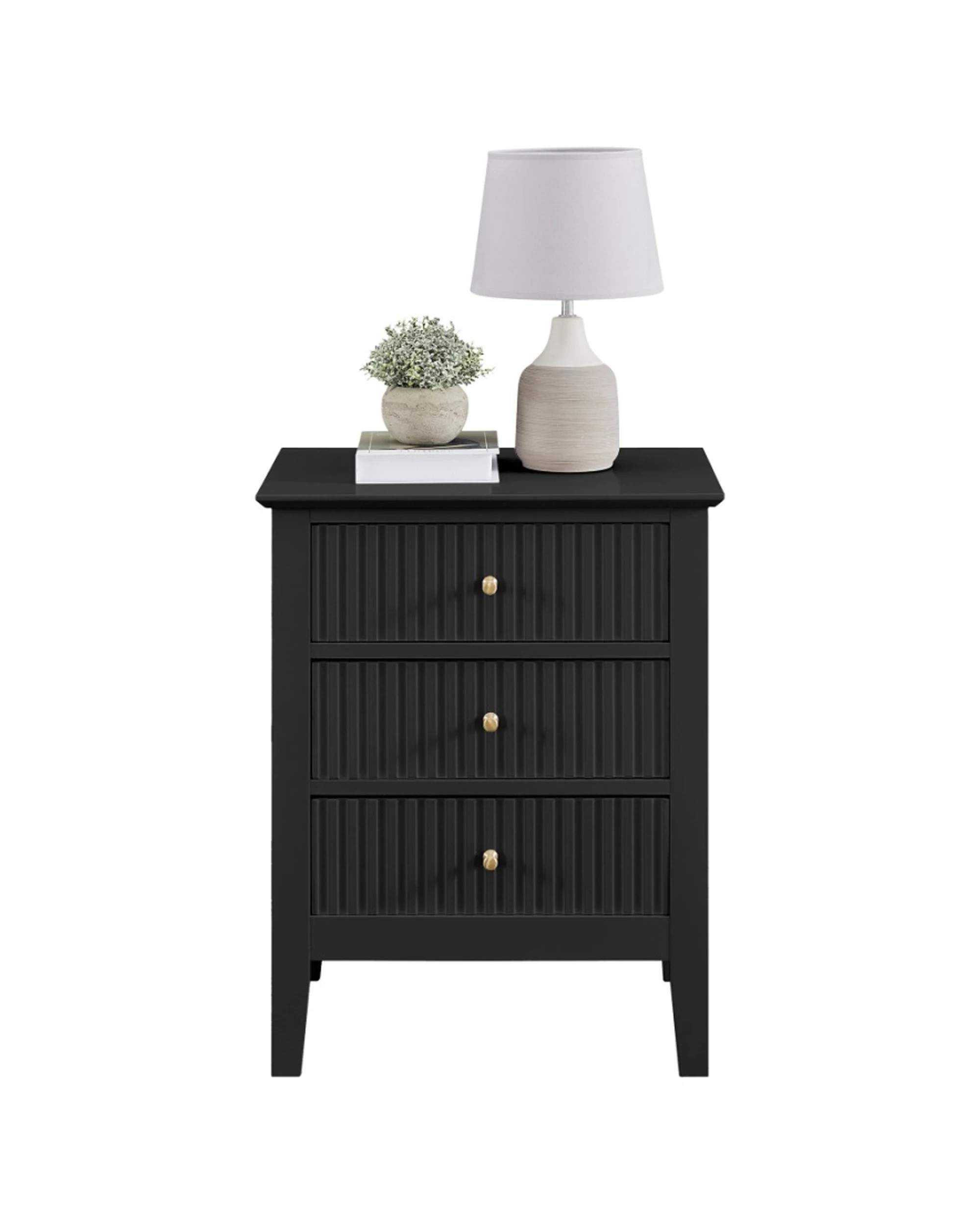3 Alpine Bay Zara Fluted 3 Drawer Side Table With Shelf Storage Classic Style 48x35x61.5cm - Black, 3 of 6