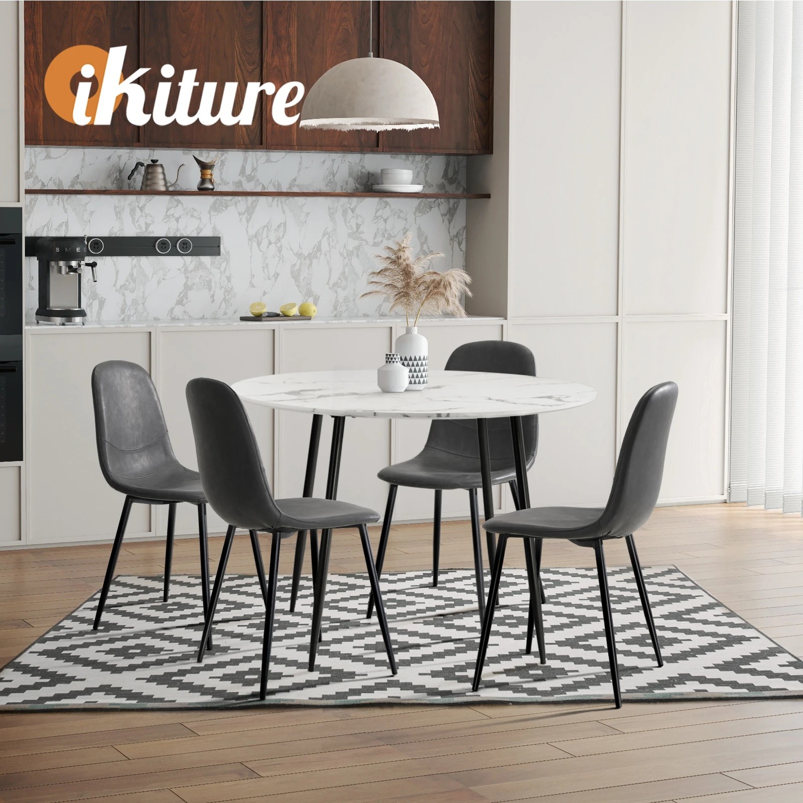 8 Oikiture 110cm Round Dining Table With 4pcs Dining Chairs Pu
 - Multi, 8 of 10