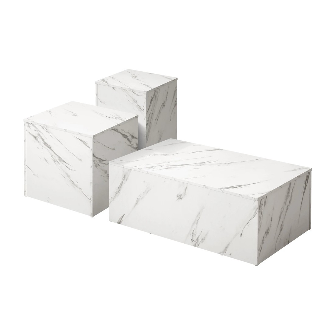 1 Oikiture Coffee Table Set Of 3 Side Tables Sofa Cafe Desk Marble Effect
 - White, 1 of 10