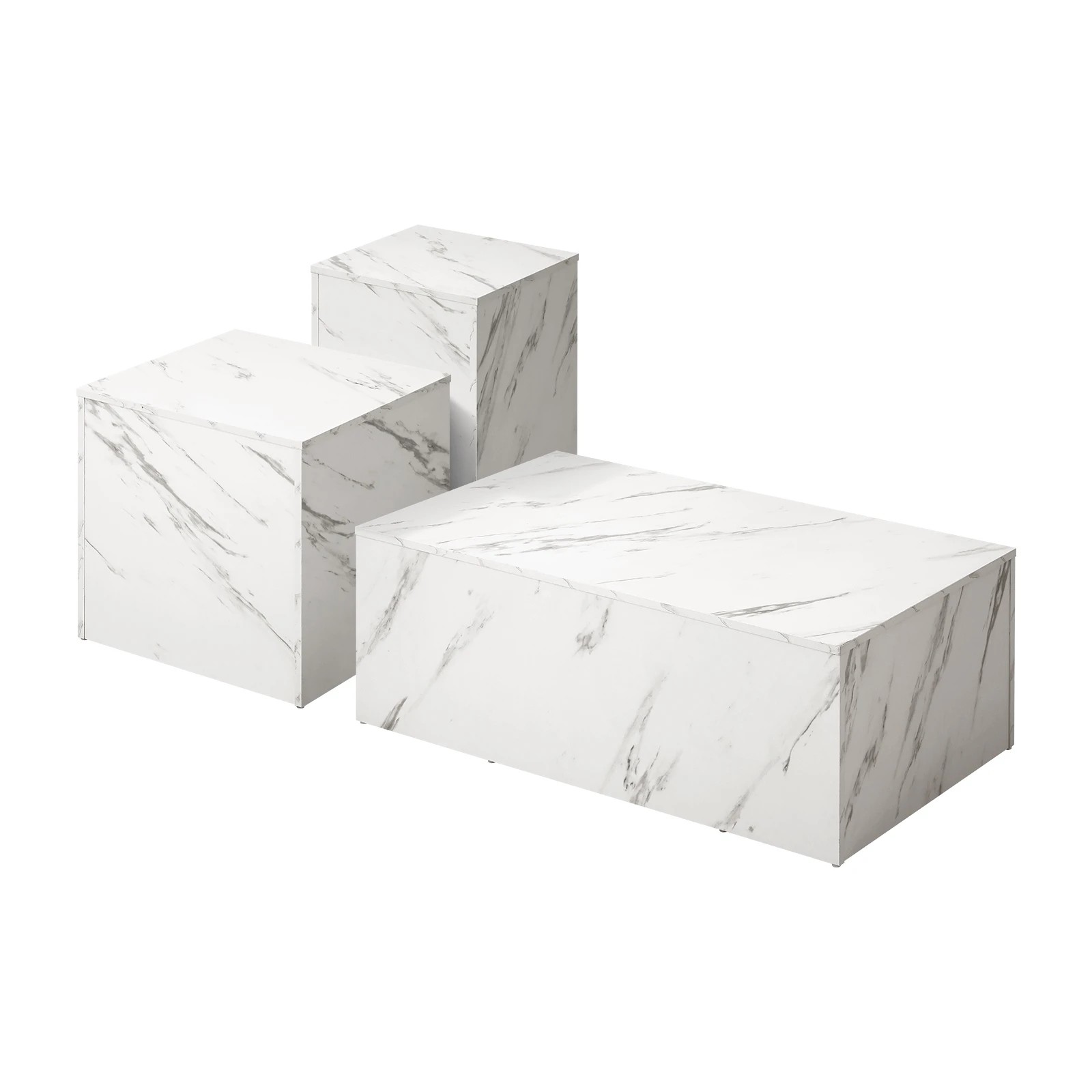 1 Oikiture Coffee Table Set Of 3 Side Tables Sofa Cafe Desk Marble Effect
 - White, 1 of 10