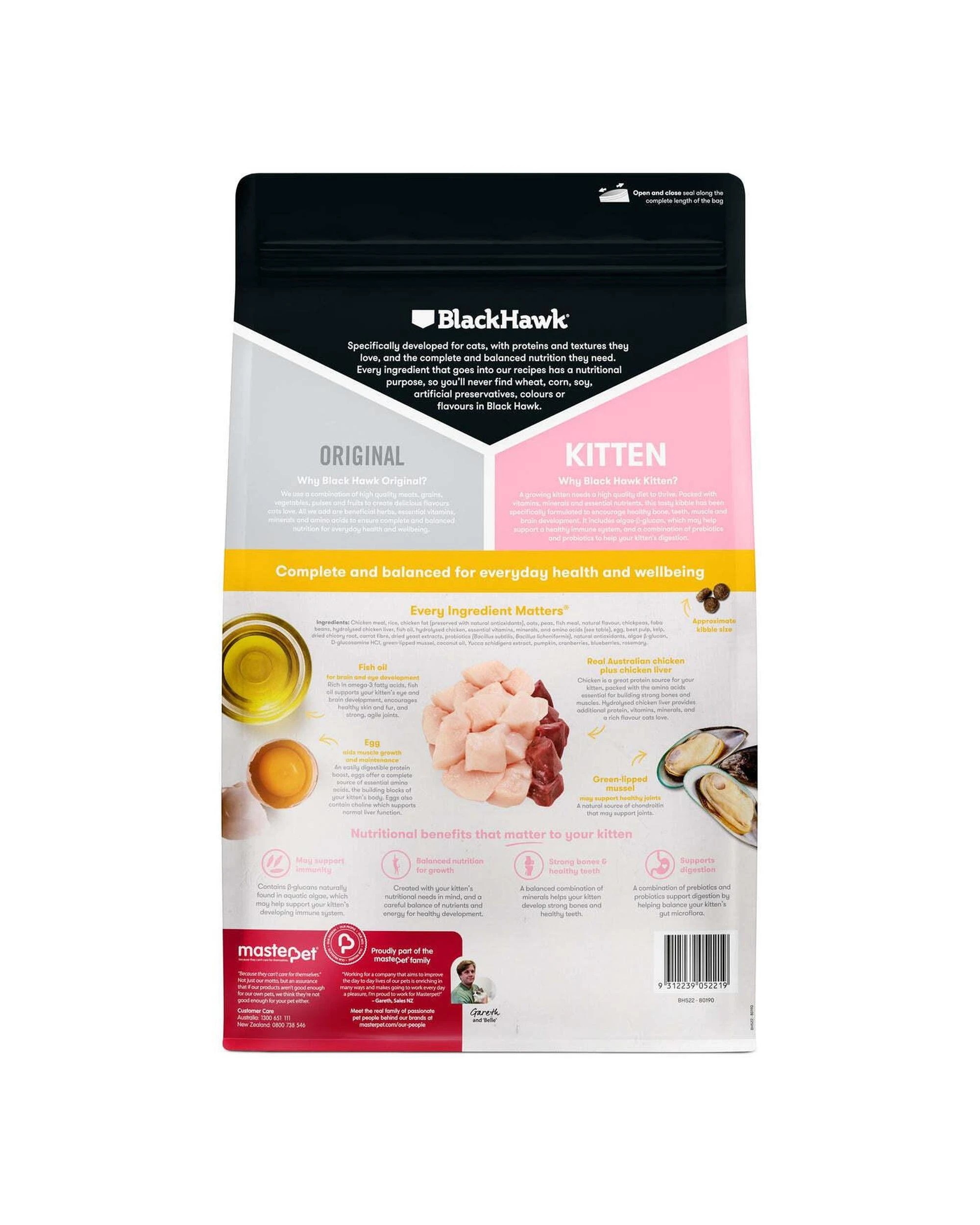 2 Black Hawk Kitten Up to 12 Months Dry Cat Food Original Chicken 4kg, 2 of 3