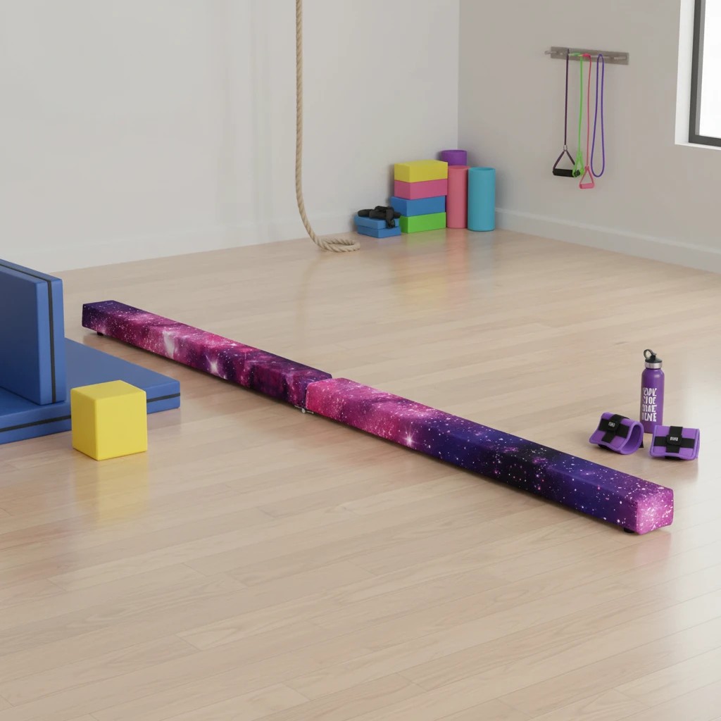 1 Costway 8FT Folding Gymnastic Beam Floor Balance Beam w/Handle Anti-slip Base Pine Wood Frame - Purple, 1 of 2