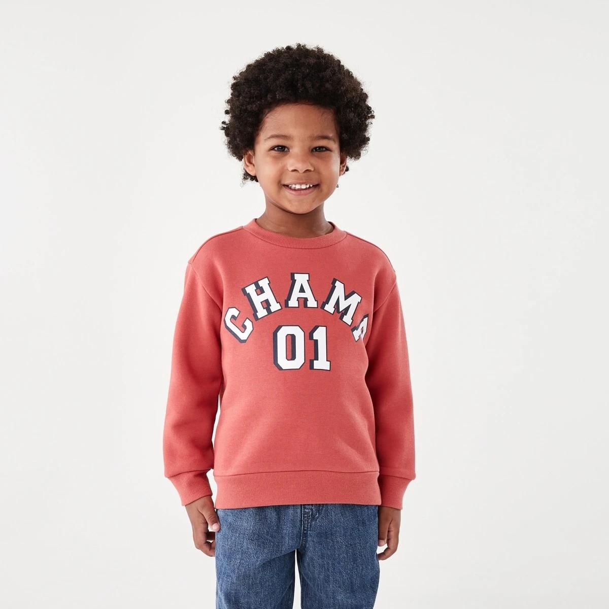 1 Print Crew Neck Sweatshirt Red Varsit, 1 of 8