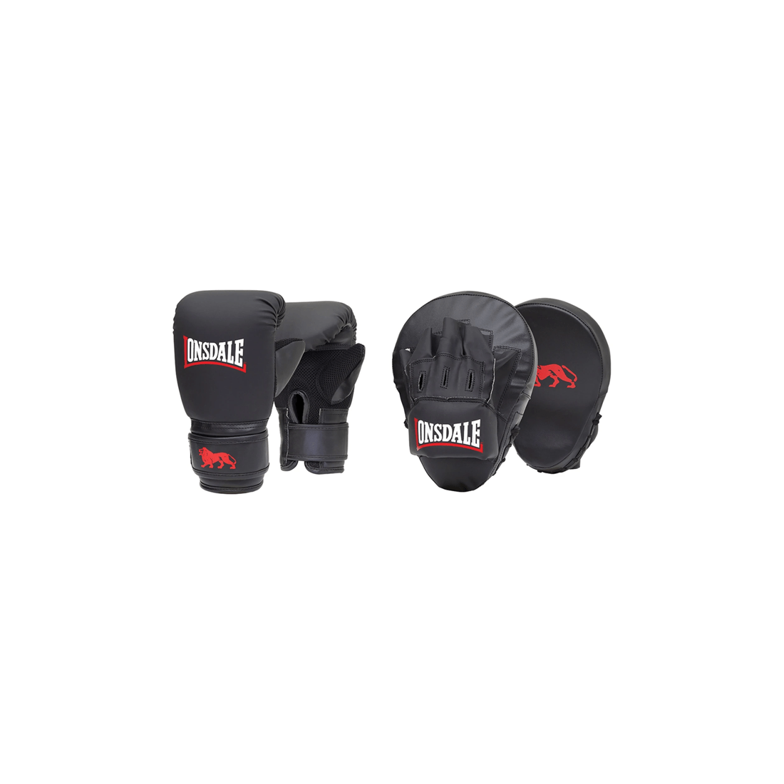 1 Lonsdale Boxing Glove And Mitt Combo L-XL Layered Foam Adjustable Strap - Black, 1 of 2