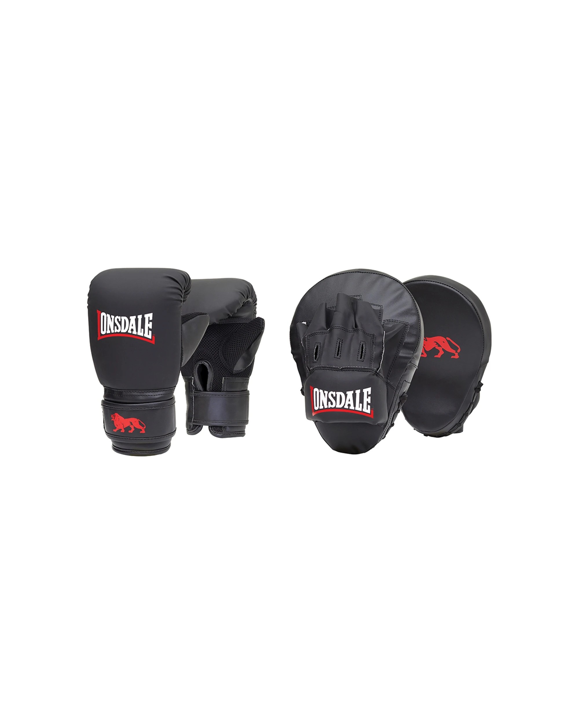 1 Lonsdale Boxing Glove And Mitt Combo L-XL Layered Foam Adjustable Strap - Black, 1 of 2