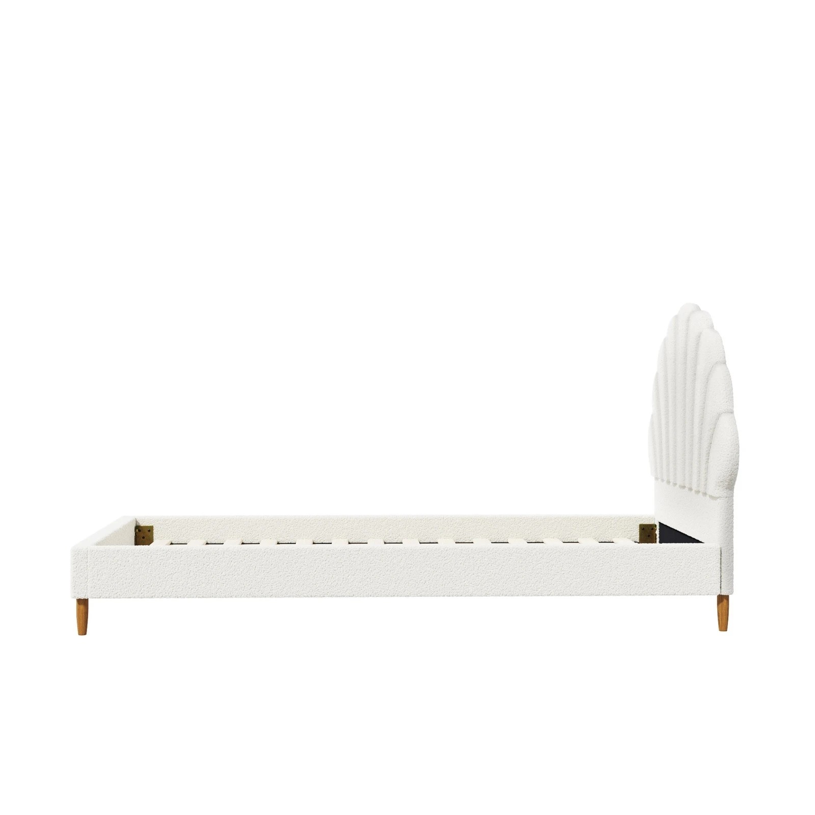 9 Oikiture Single Bed Frame Scallop-shape Bedhead Boucle
 - White, 9 of 10